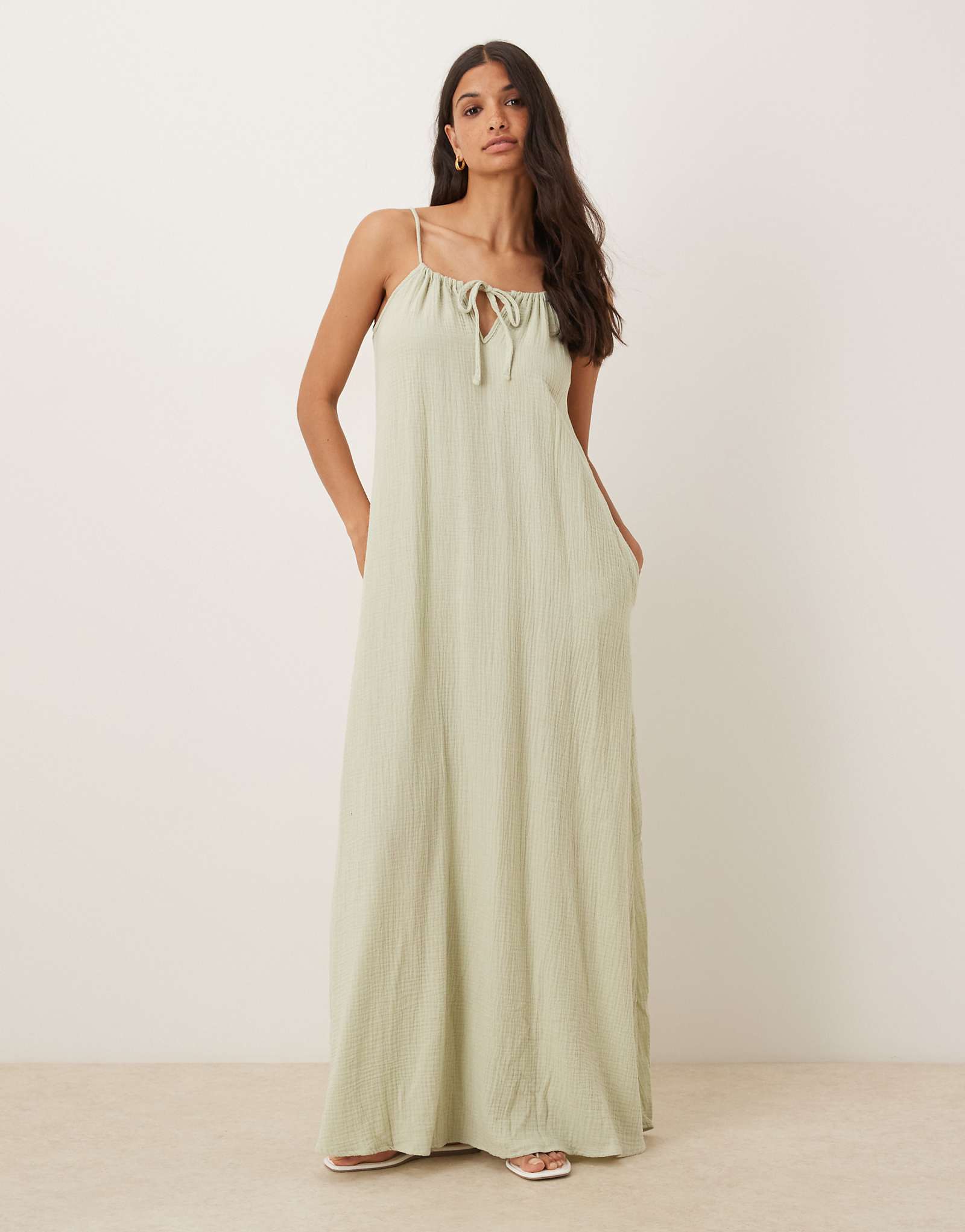 Макси-платье JDY из марли шалфейно-зеленого цвета