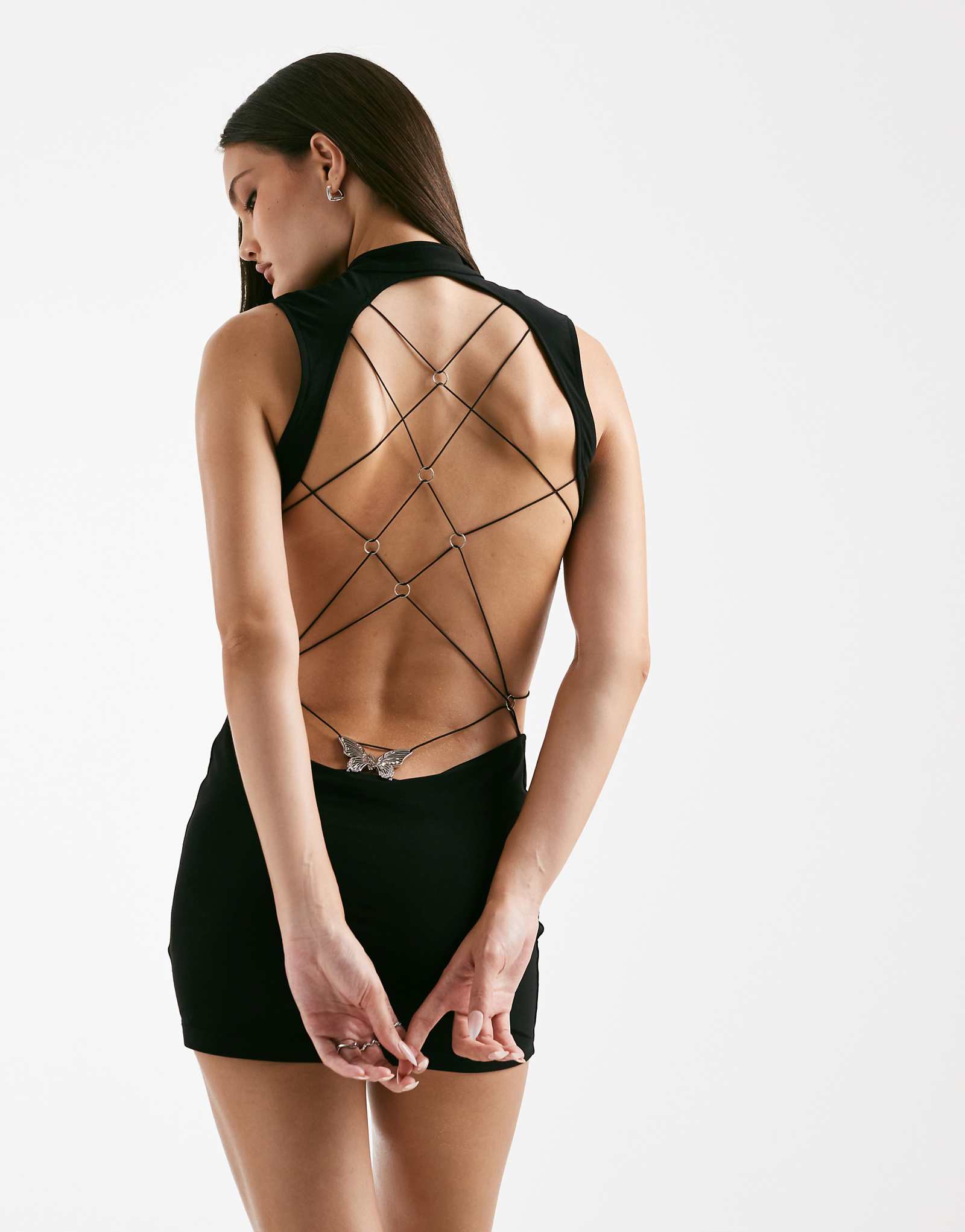 Облегающее мини-платье I.AM.GIA Larisa с замочной скважиной и открытой спиной в виде бабочки на фурнитуре черного цвета