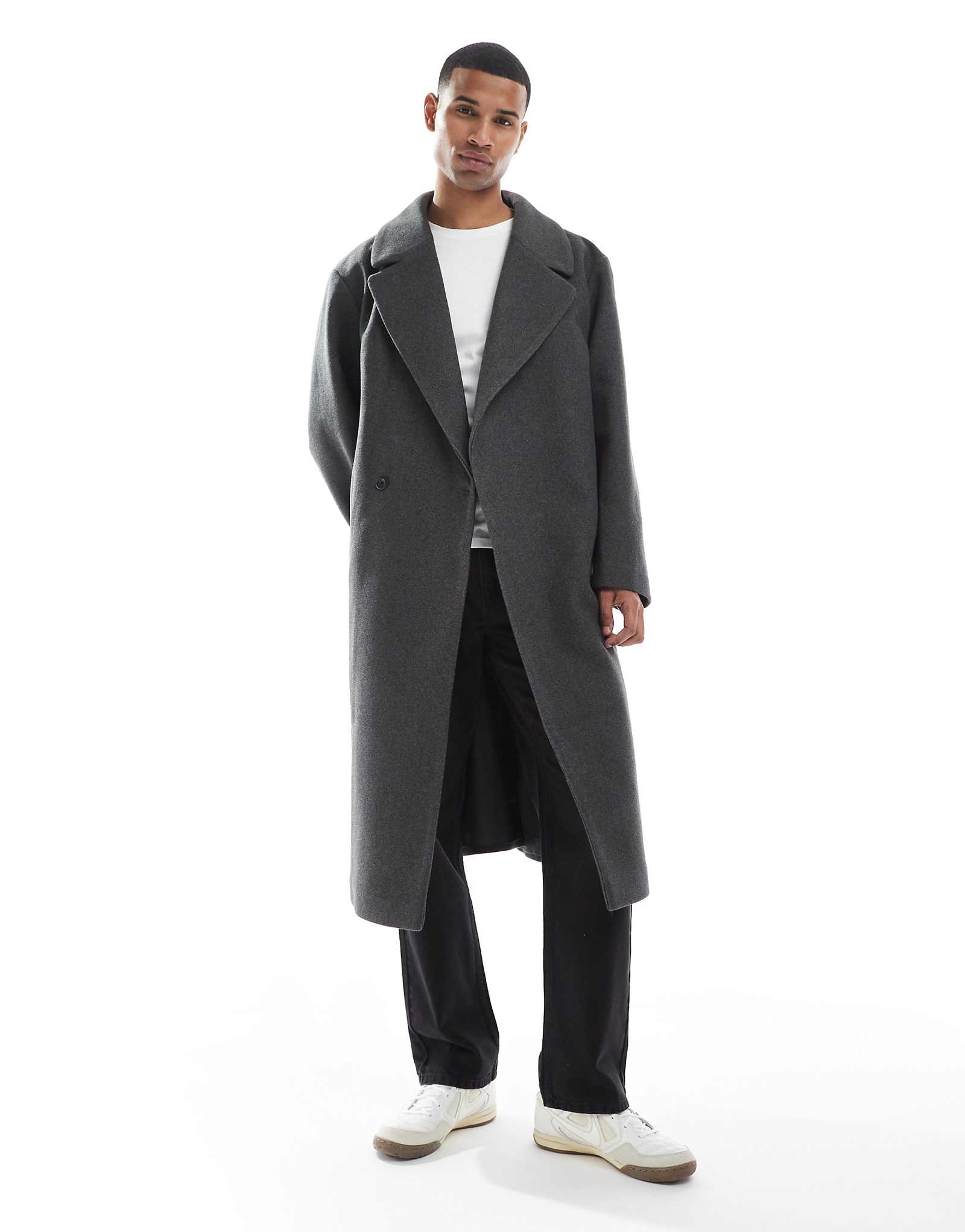 ДИЗАЙНЕРСКОЕ шерстяное удлиненное пальто ASOS DESIGN серого цвета 22290₽