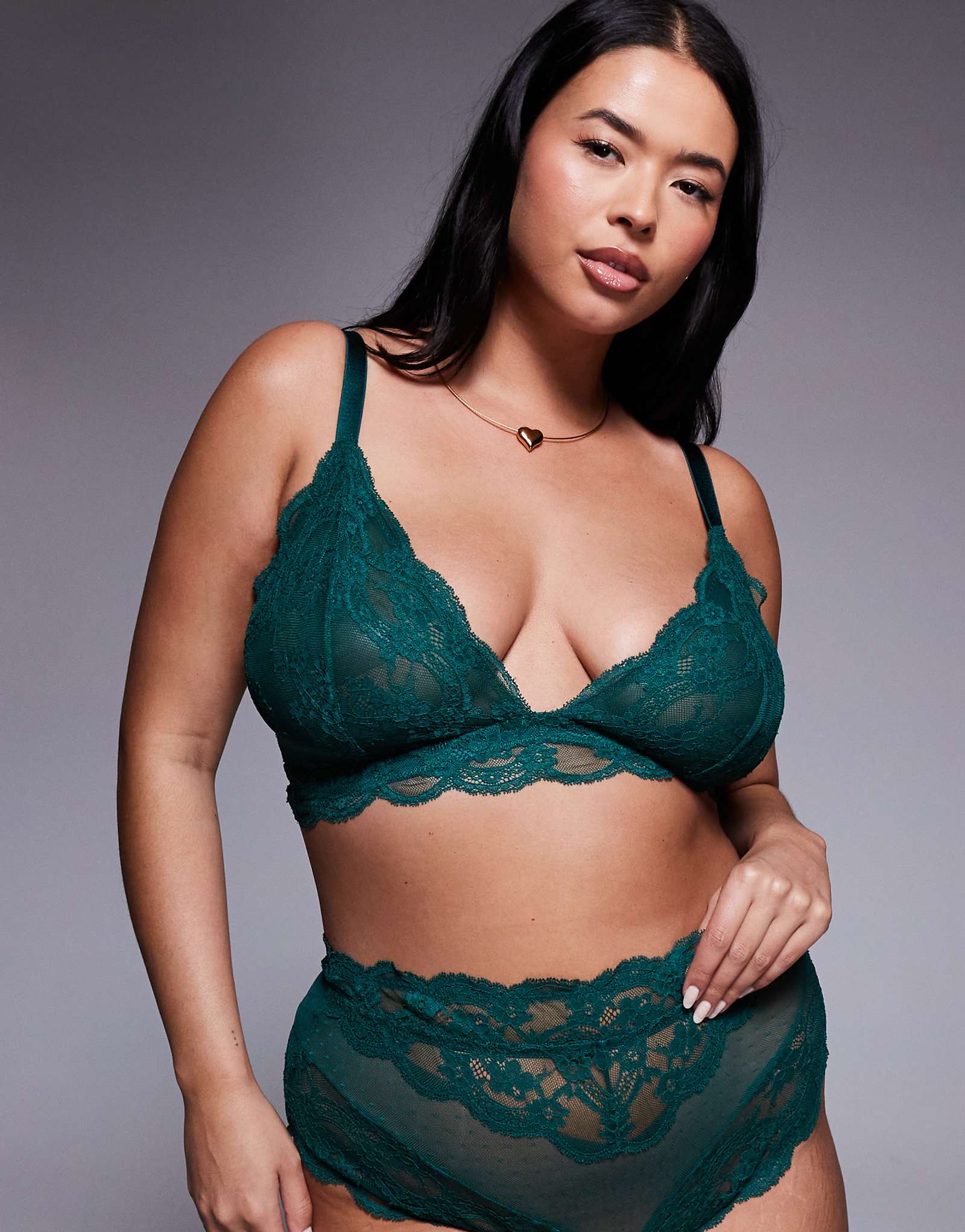 Кружевной удлиненный бюстгальтер ASOS DESIGN Curve Lola темно-зеленого цвета