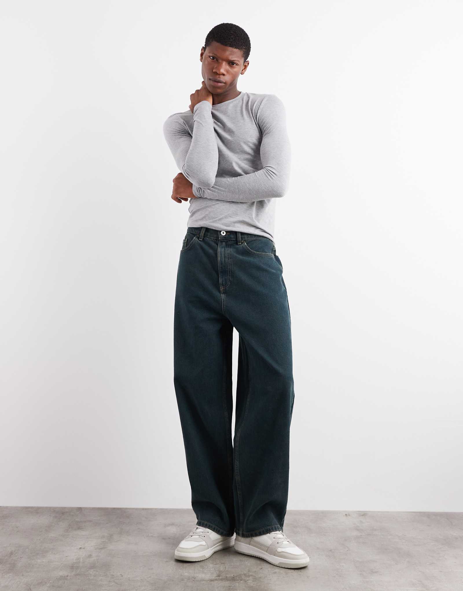 Джинсы средней посадки COLLUSION antifit темно-зеленого цвета для стирки 11190₽