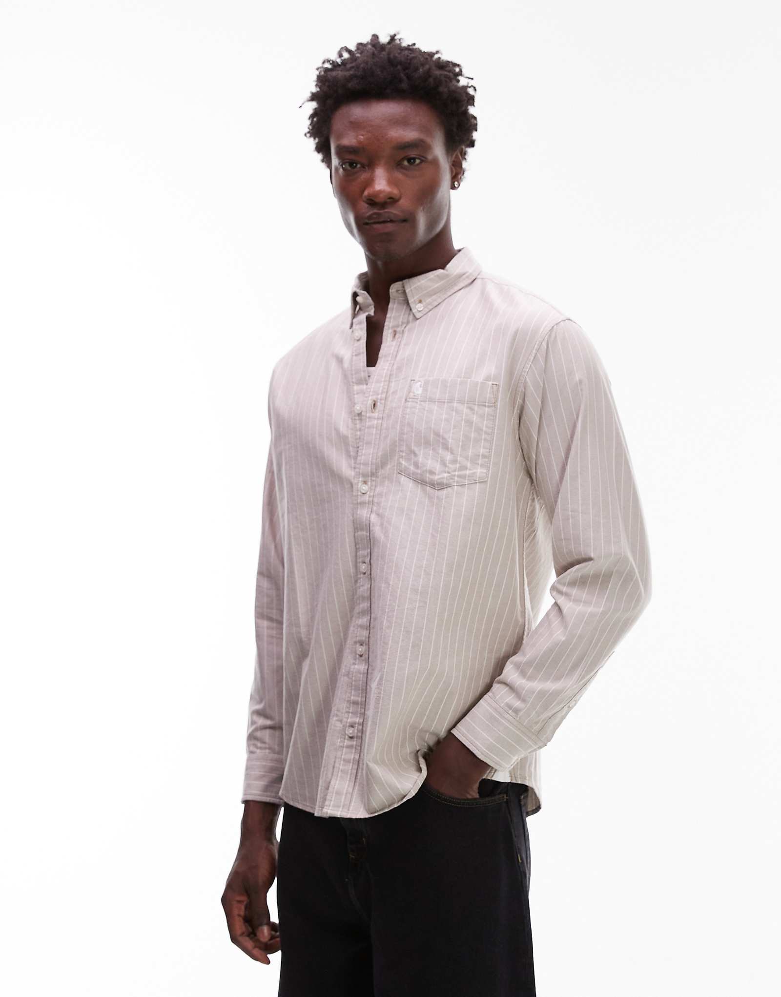 Рубашка в полоску Carhartt WIP cassel с длинным рукавом бежевого и белого цветов 23490₽