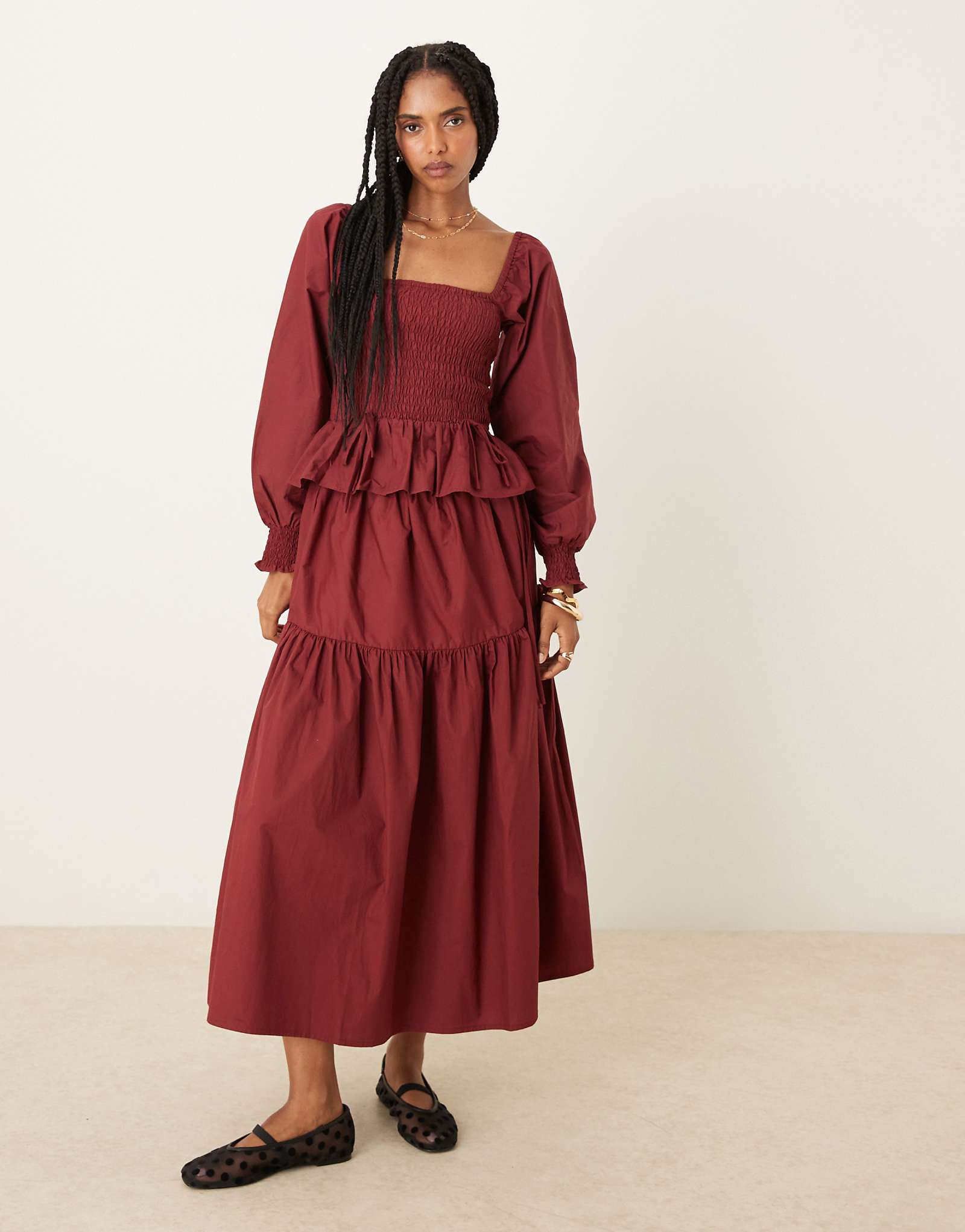 Гламурная юбка из поплина midaxi с завязками бордового цвета - часть комплекта 14890₽