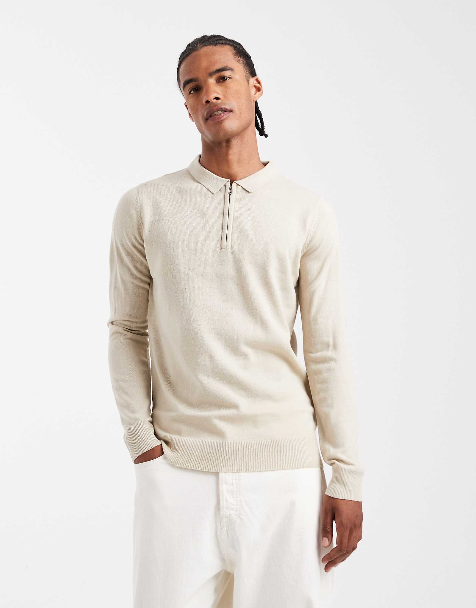 Смельчак ребра вязать четверть молнии свитер в сливках 6490₽