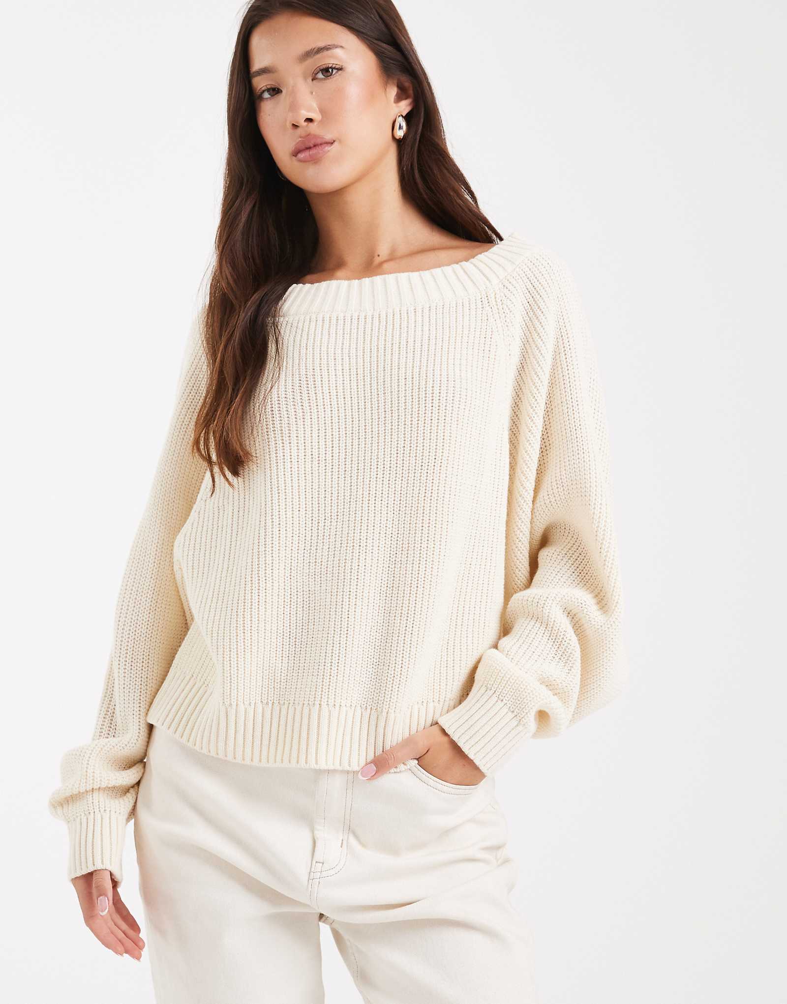 Вязаный свитер Мисс Селфридж безразмерного размера с напуском цвета пахты 8990₽