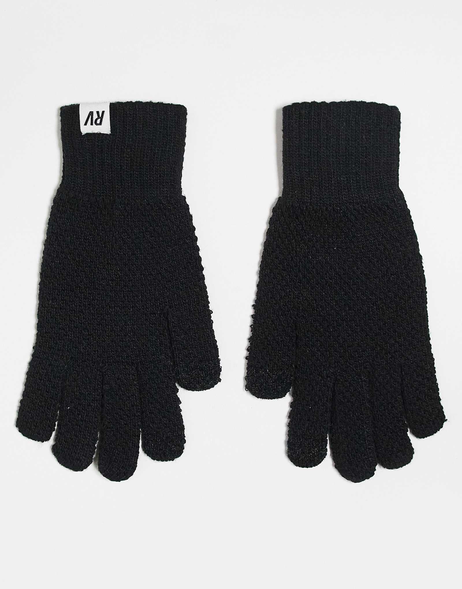 Восстановленные винтажные вафельные перчатки унисекс с сенсорными наконечниками черного цвета 2390₽