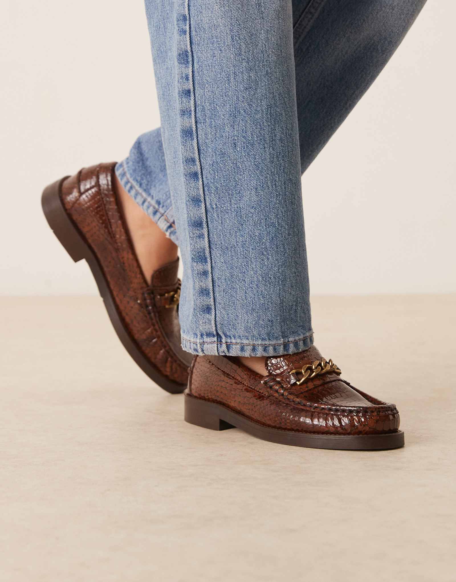 Мокасины Walk London Dalston с цепочкой из коричневой кожи с тиснением