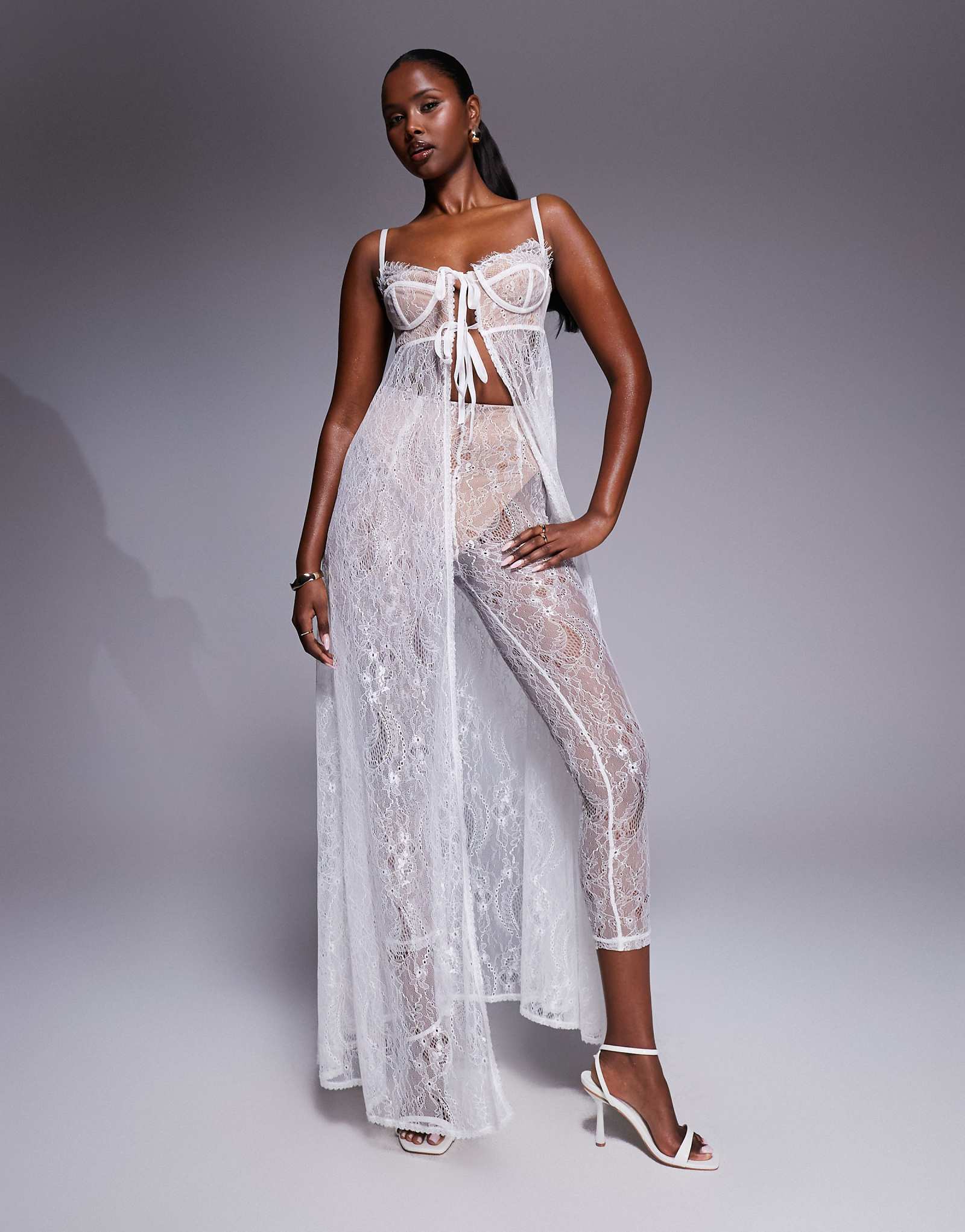 Кружевные леггинсы The Dolls House Circa Cieran с высокой посадкой цвета слоновой кости - часть комплекта