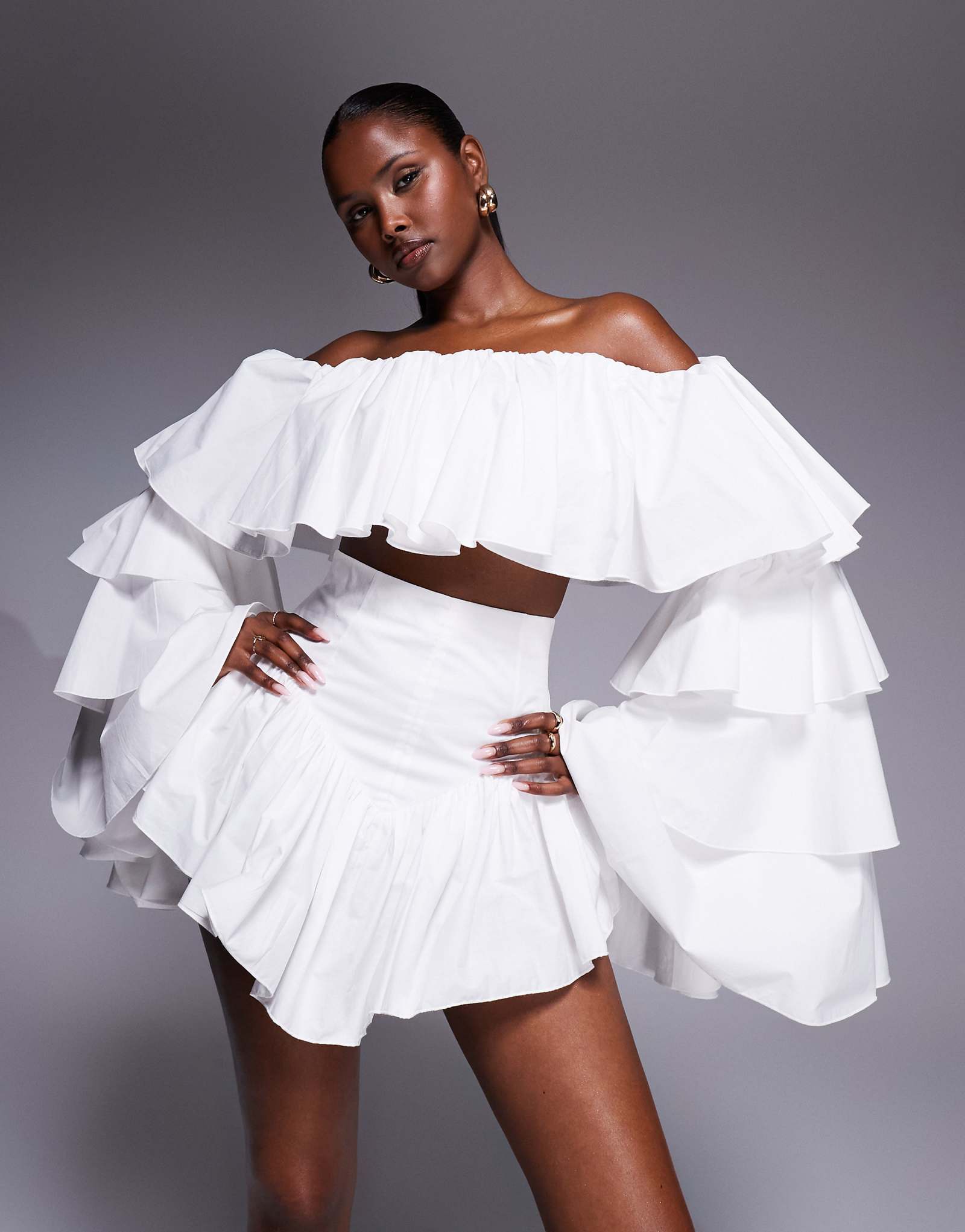 Белые шорты с оборками и завышенной талией от The Dolls House Circa Madonna - часть комплекта