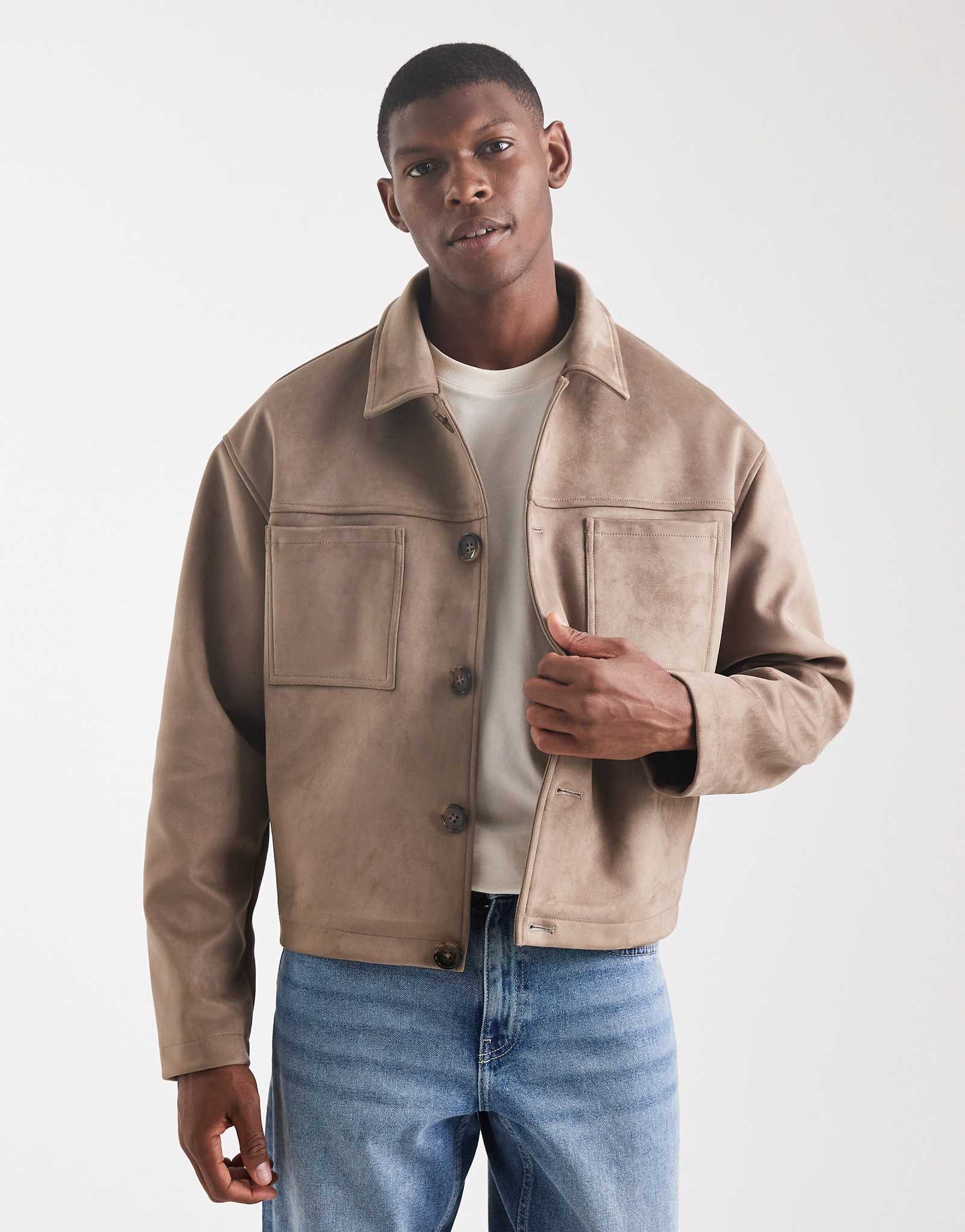 Дизайнерская куртка harrington из искусственной замши ASOS светло-коричневого цвета 16290₽