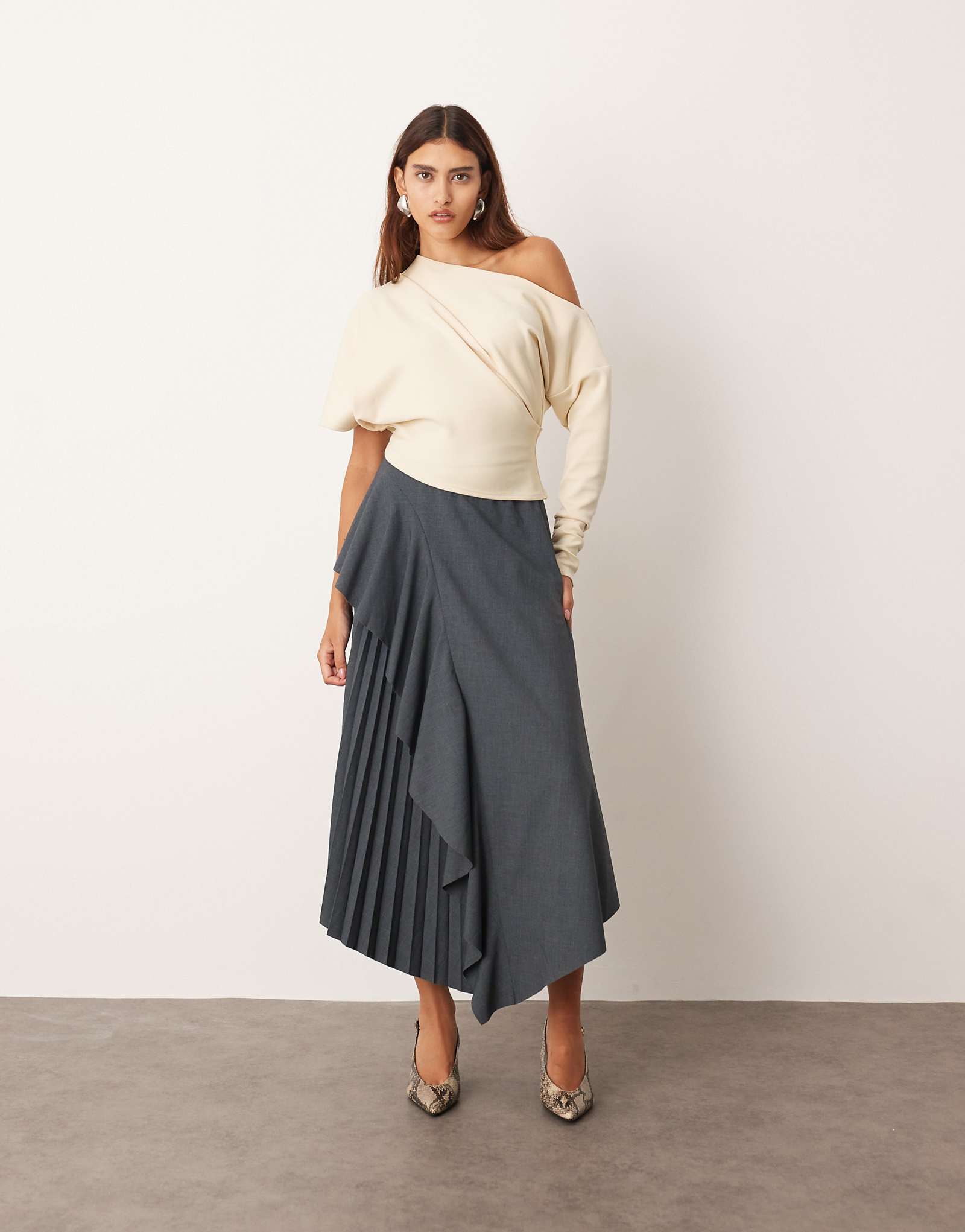 СШИТАЯ на заказ юбка-микс в складку из серого вереска