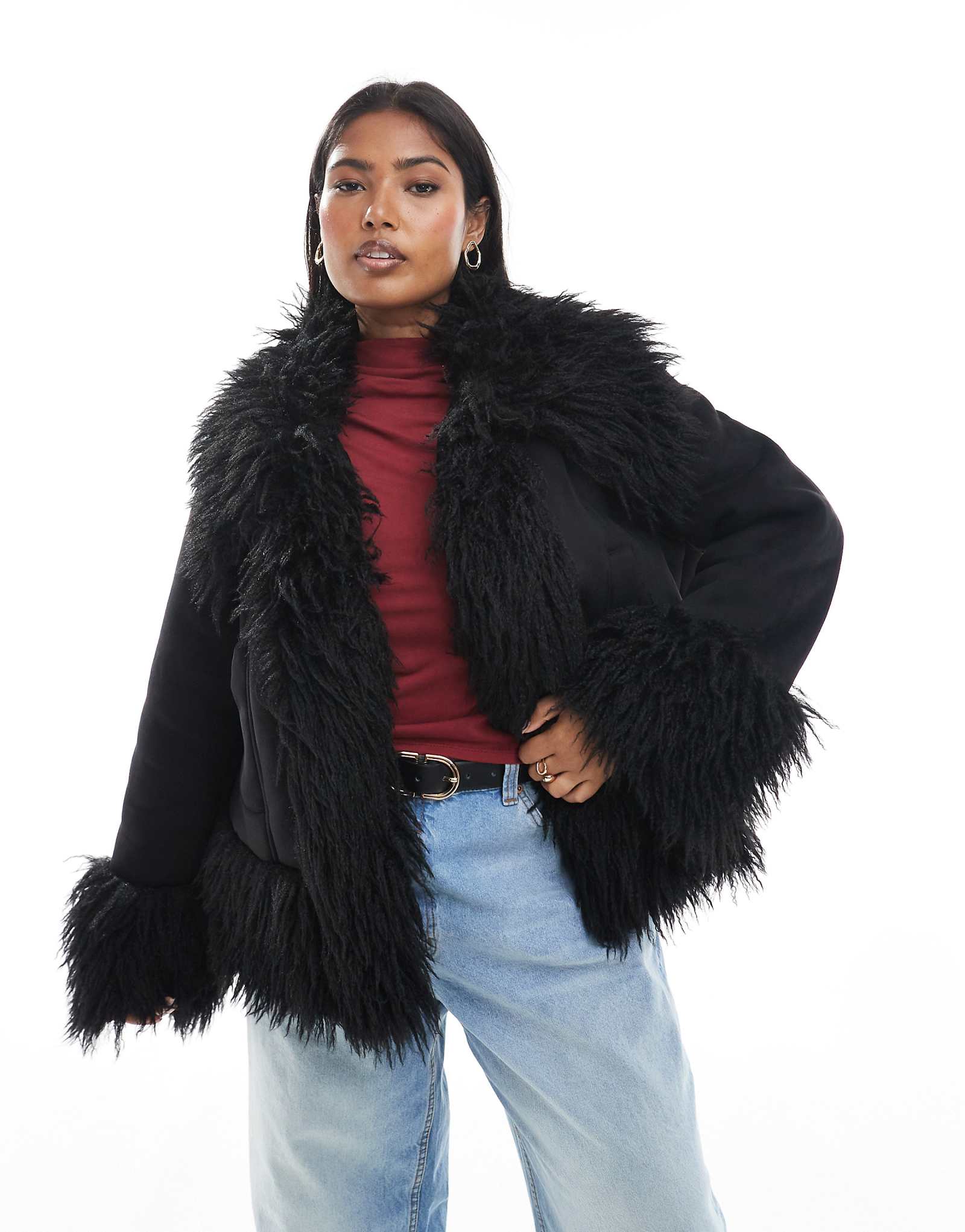 Пальто с отделкой из искусственного меха ASOS DESIGN Curve penny lane черного цвета 22290₽