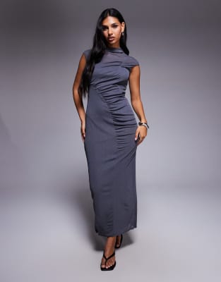 ПлатьемидиASOSDESIGNсдрапировкойисборкамиспереди,антрацитовогоцвета