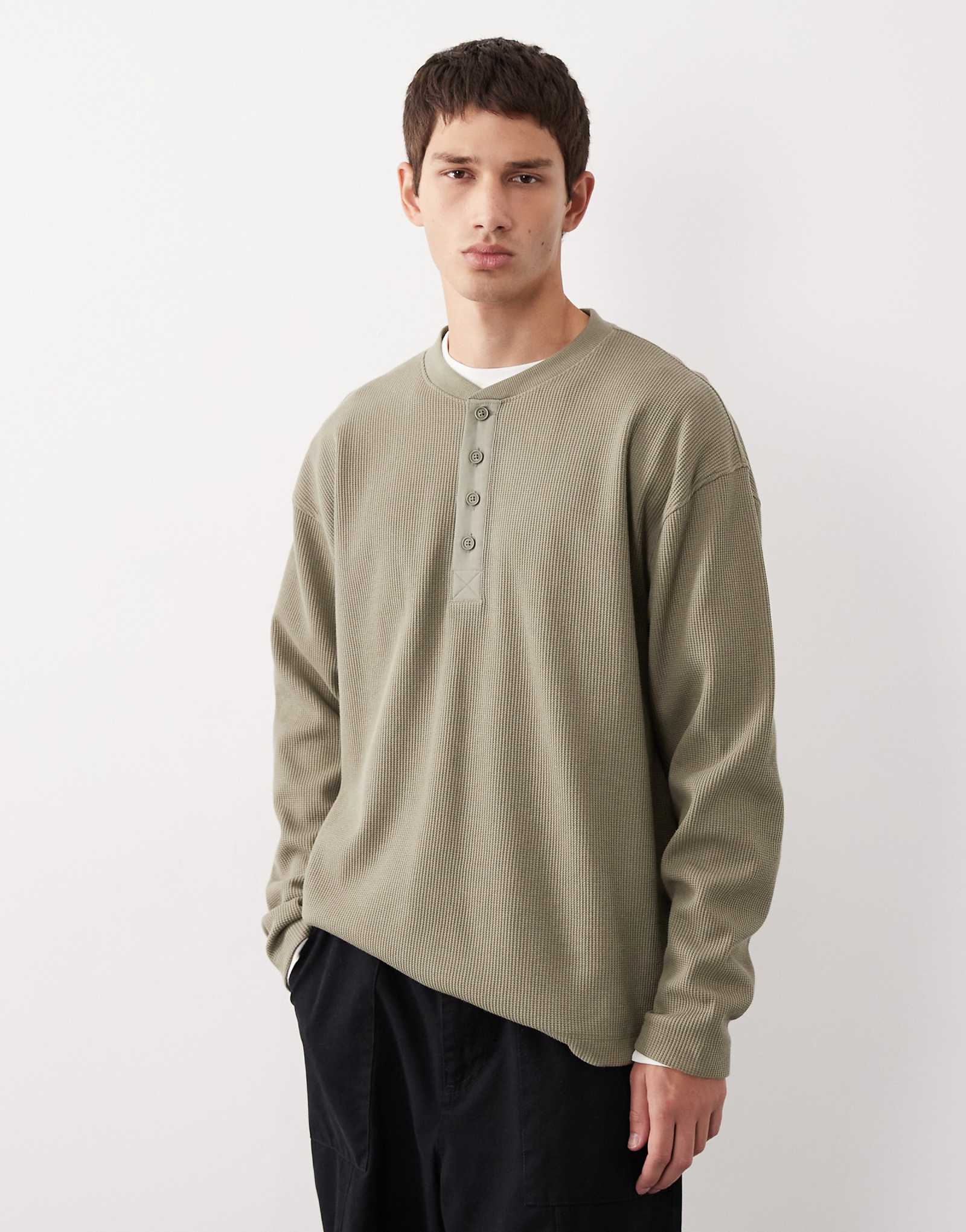 ASOS COLLECTIVE AC-T-253 - henley waffle vetiver 9490₽