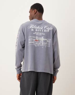 Футболка с длинным рукавом Abercrombie & Fitch coffee graphic в стираном синем цвете