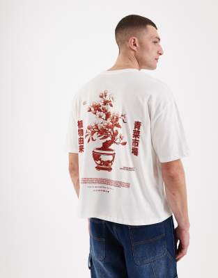 ДИЗАЙНЕРСКАЯ футболка ASOS свободного кроя оверсайз с рисунком бонсай белого цвета