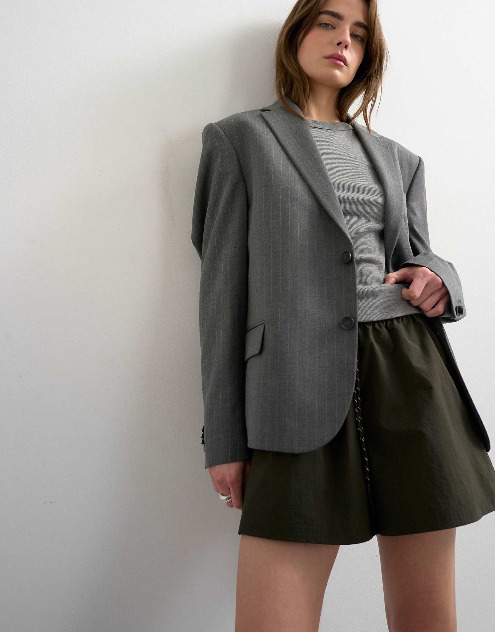 Topshop nylon running shorts with insert ties in dark green dark green 12990₽