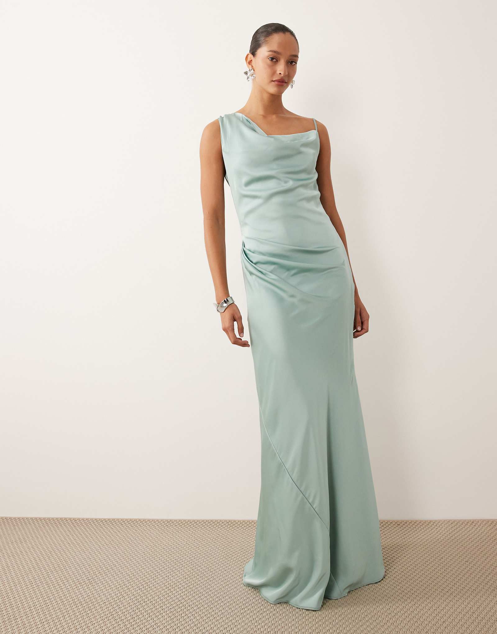 TFNC Bridesmaids satin one shoulder maxi dress in aqua aqua 19590₽