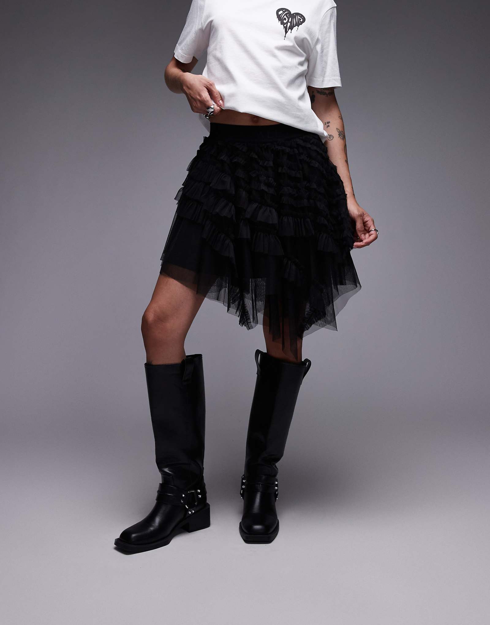 AllSaints Jayde tulle mini skirt in black 29890₽