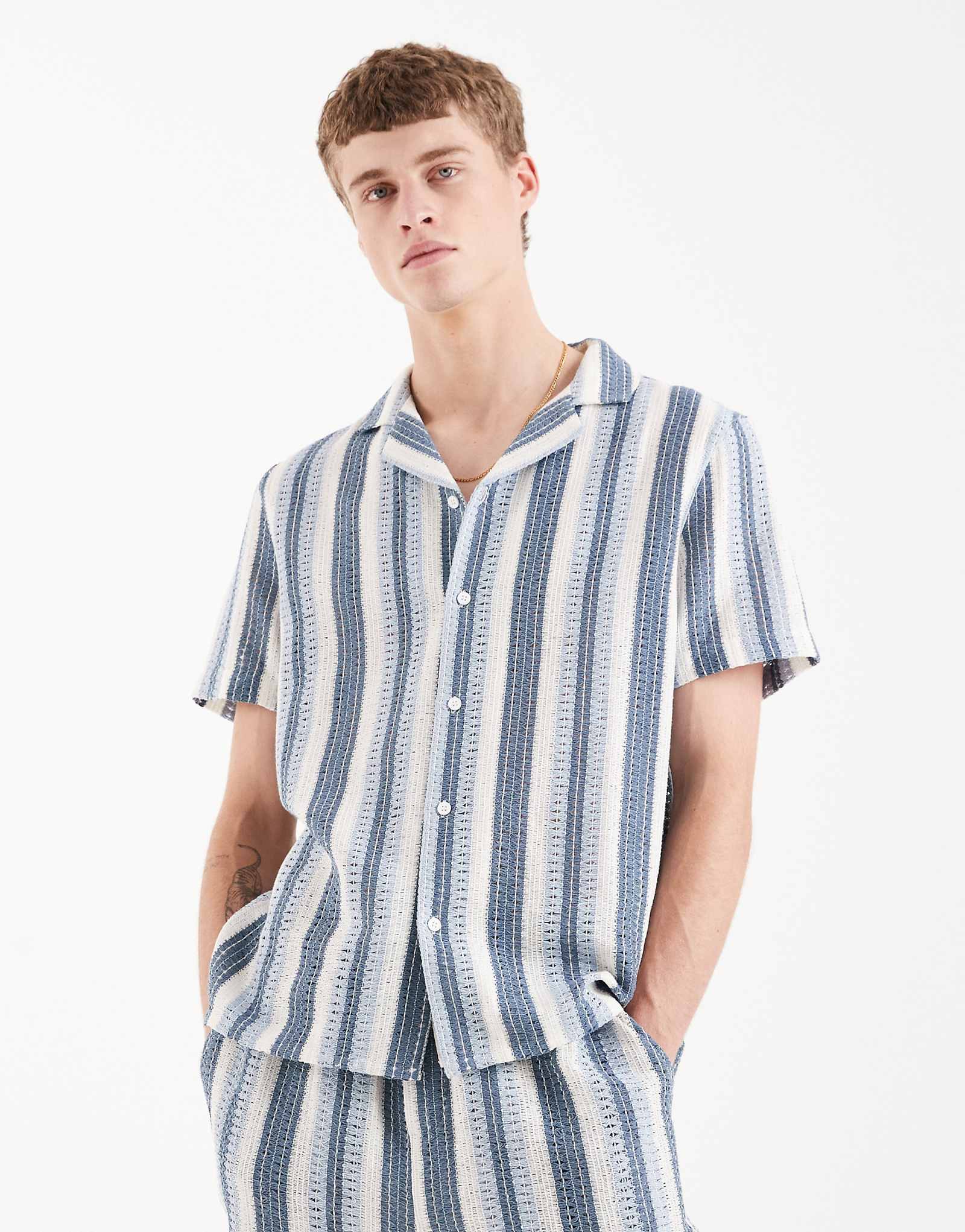 Aray crochet shirt in blue stripe blue stripe