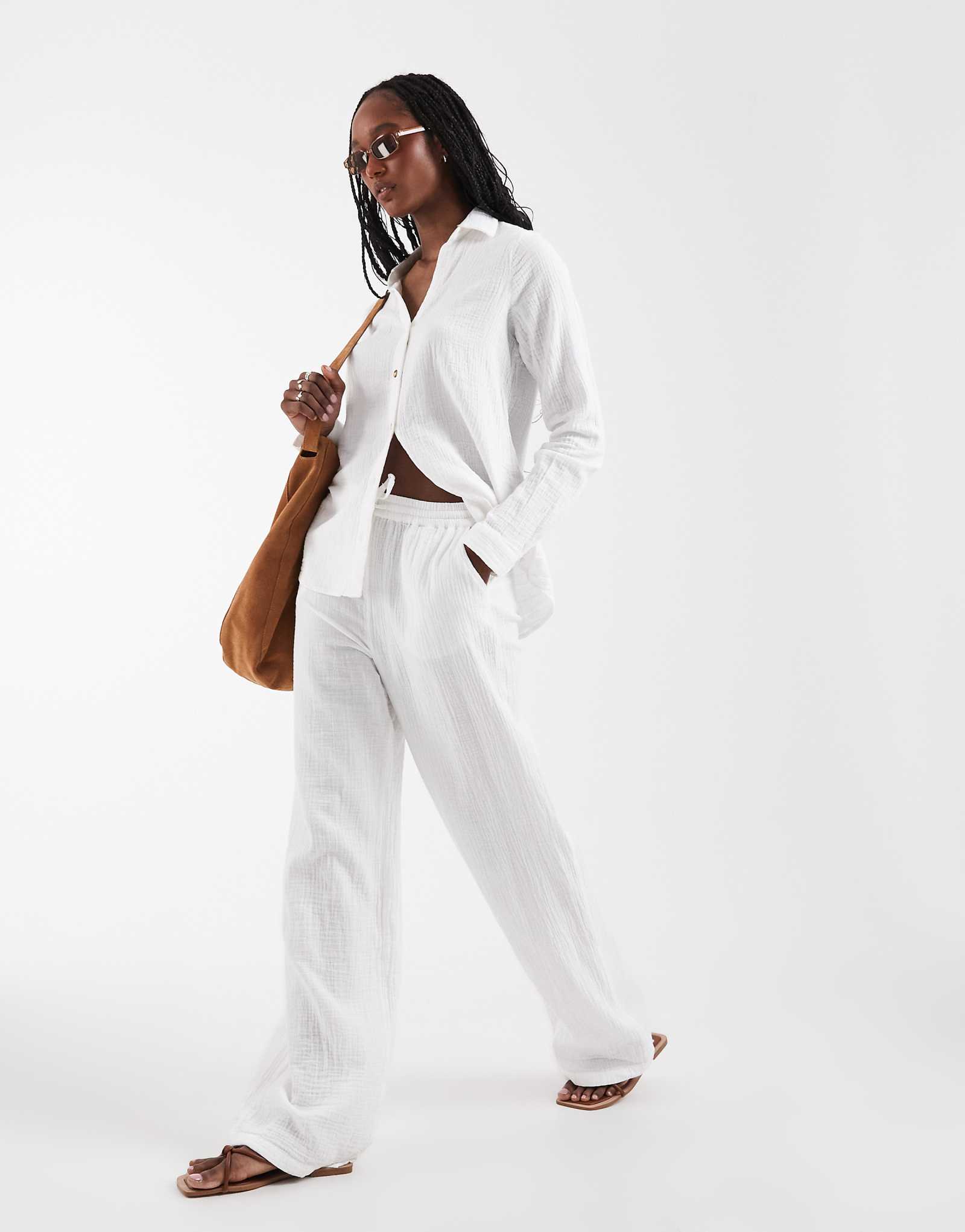 ONLY Tall cheesecloth wide leg pants in white - part of a set cloud dancer 11190₽