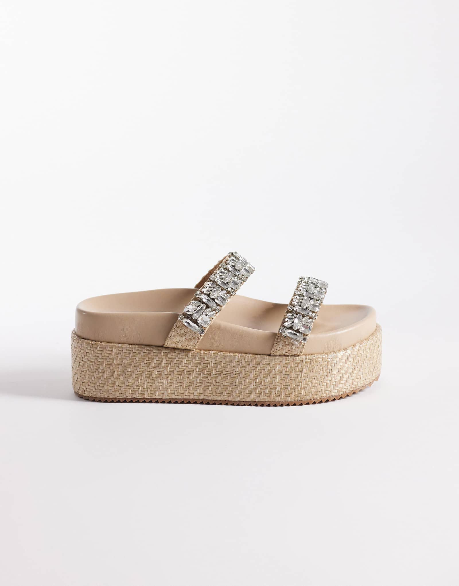 Public Desire Darcy platform raffia sandals with embellished straps brown woven 8090₽