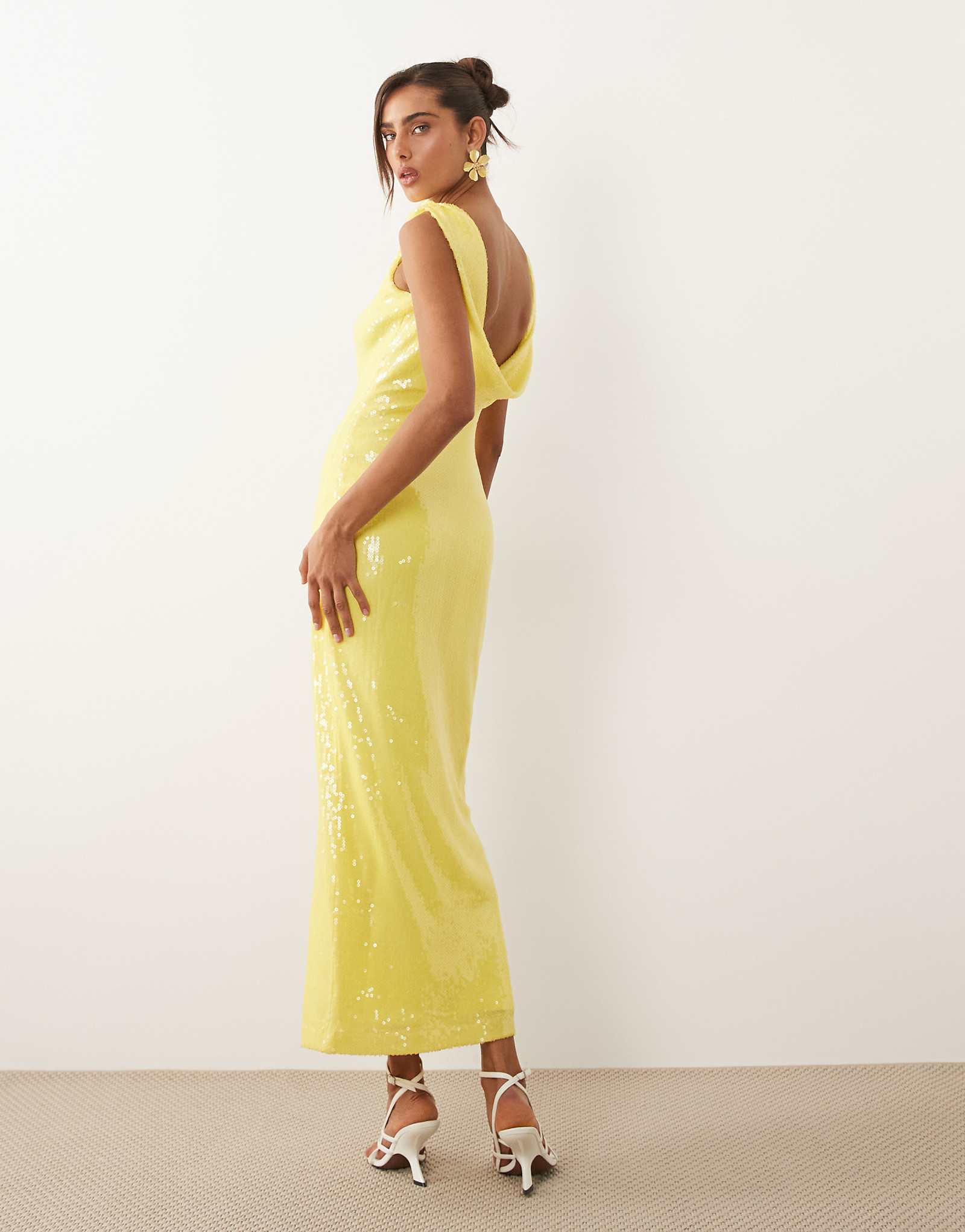 Rare London sequin deep cowl back maxi dress in yellow yellow 31990₽