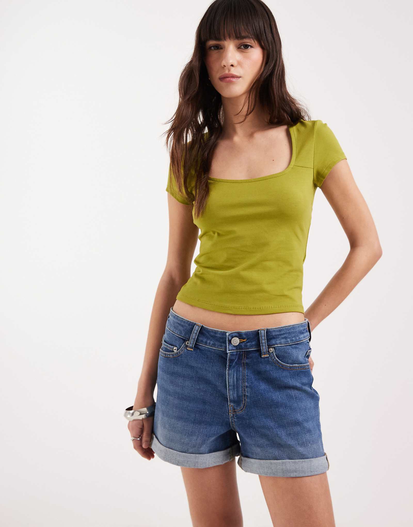 JJXX Nice rolled denim shorts in mid blue medium blue denim 6190₽