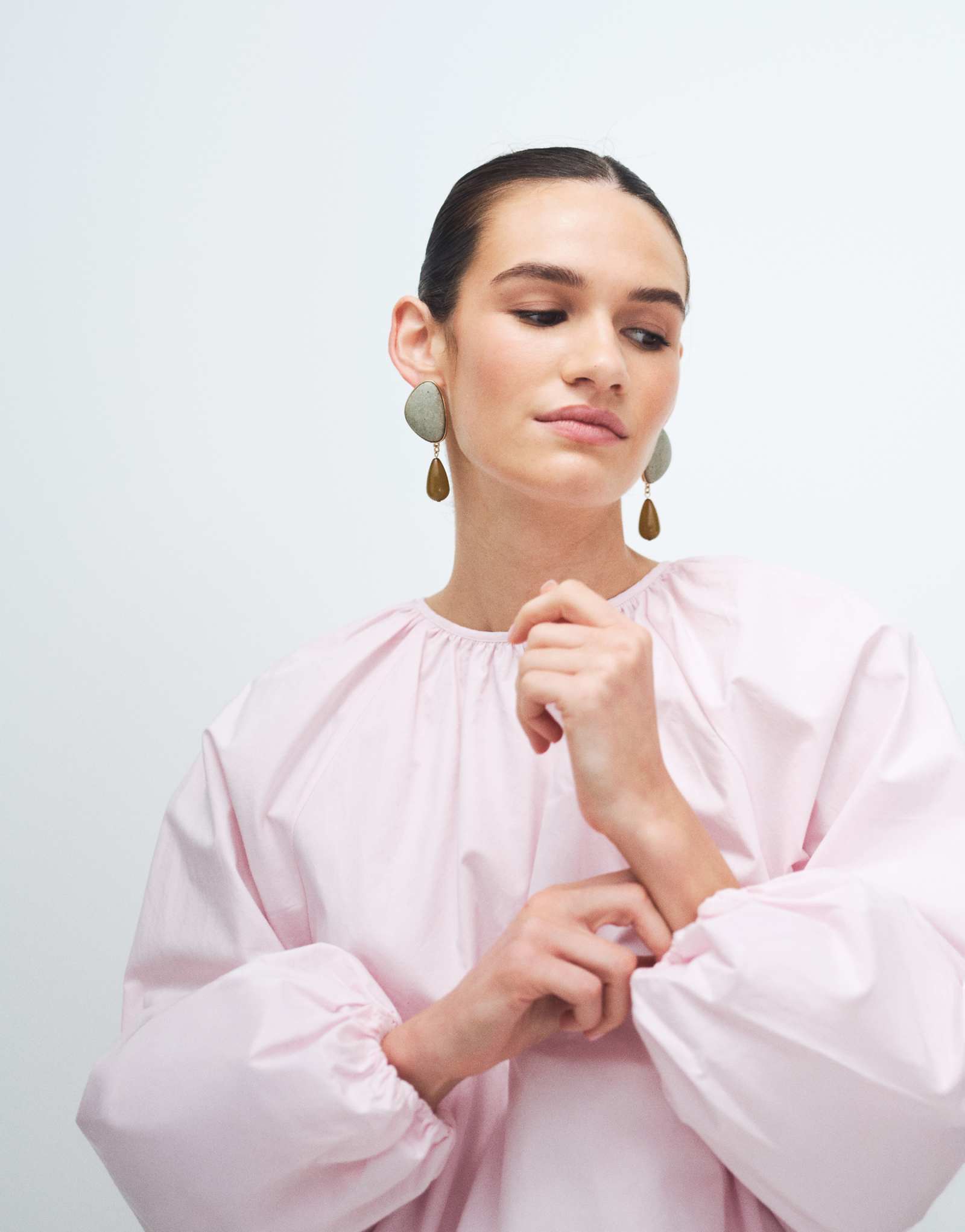 Gina Tricot pure cotton volume blouse with button back detail in pink pink
