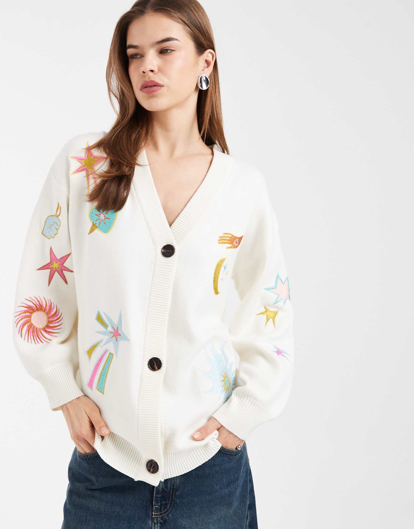 Never Fully Dressed Martha dreamer embroidered longline cardigan in cream cream 34090₽