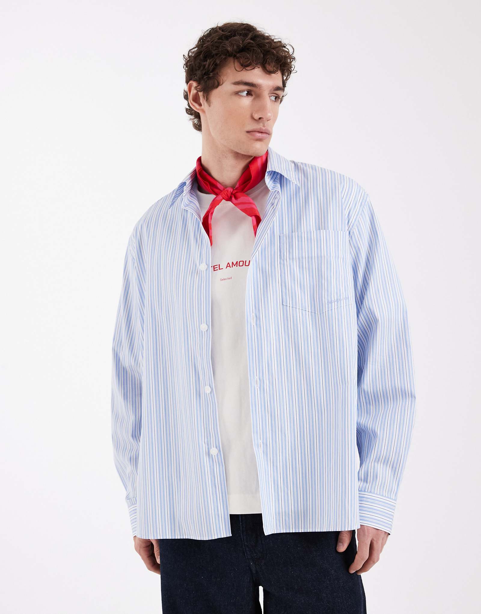 Selected X Htel Amour long sleeve striped shirt in blue light blue 19390₽