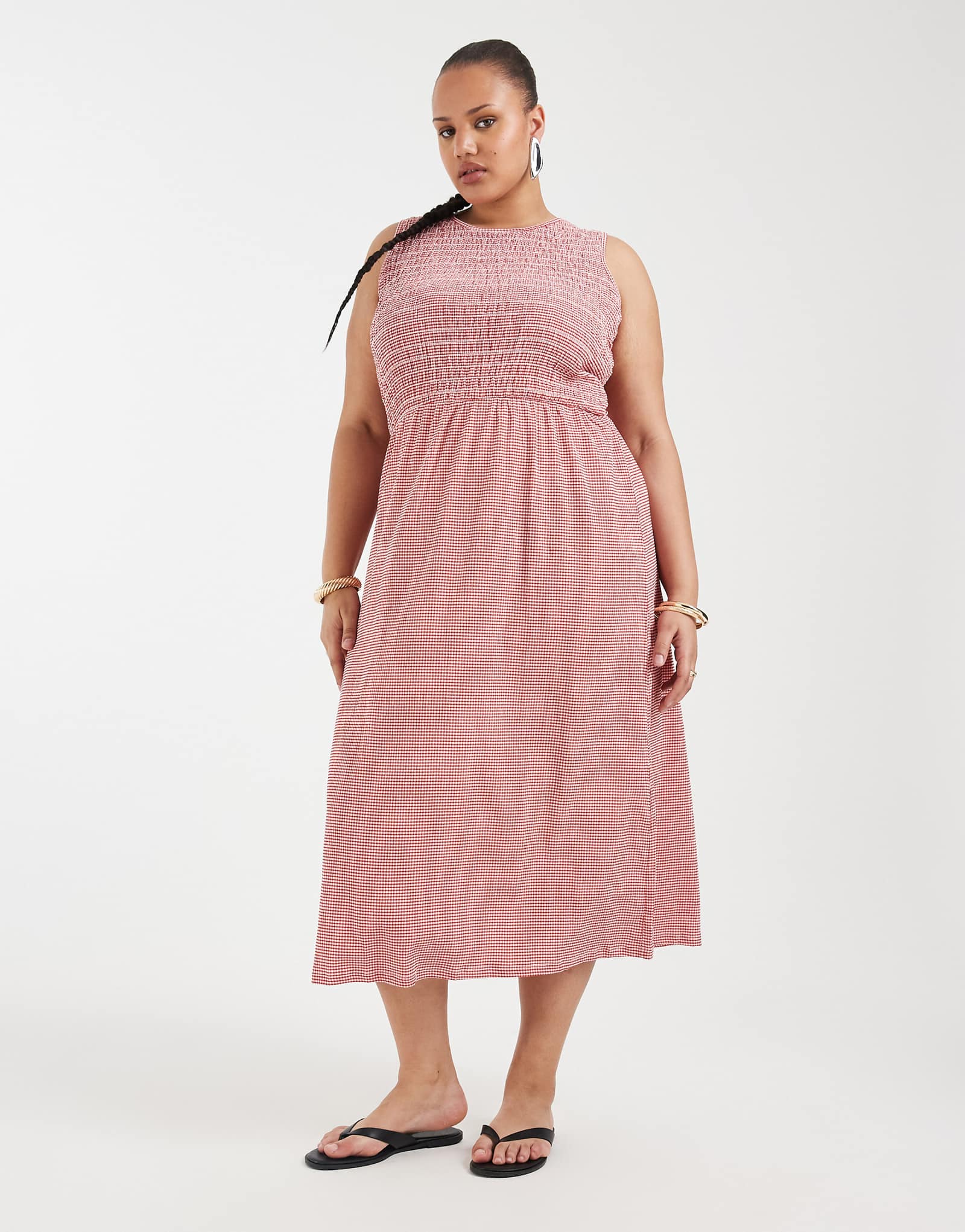 ONLY Curve smock midaxi dress in red gingham cherry red 10490₽