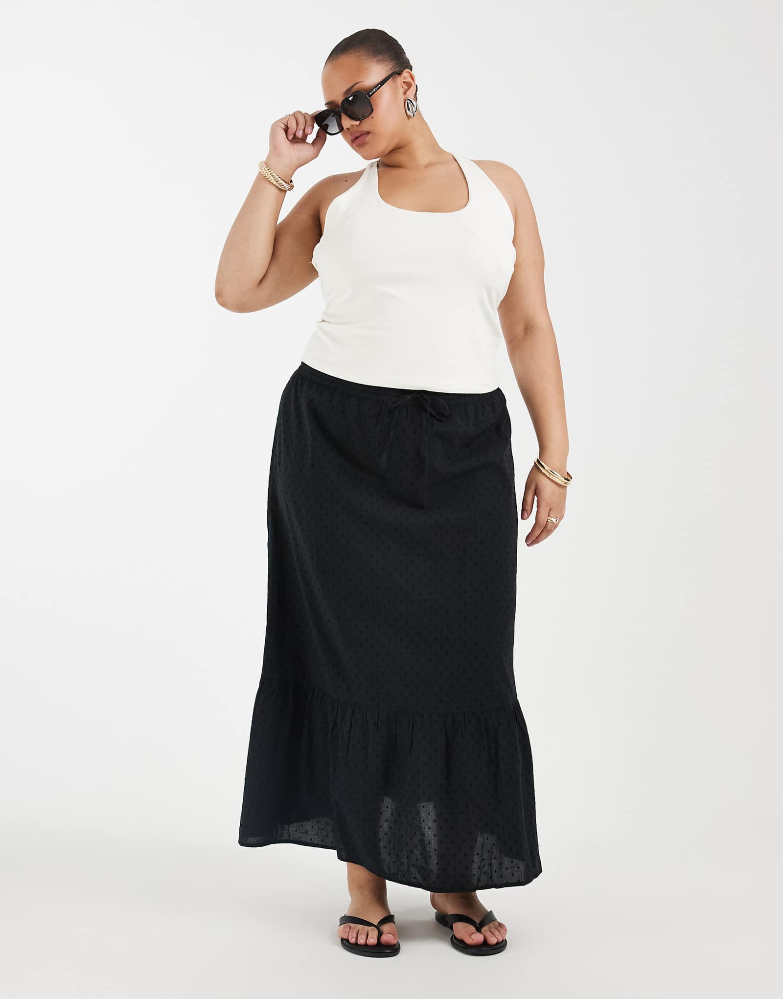 Vero Moda Curve textured boho maxi skirt in black black 12590₽