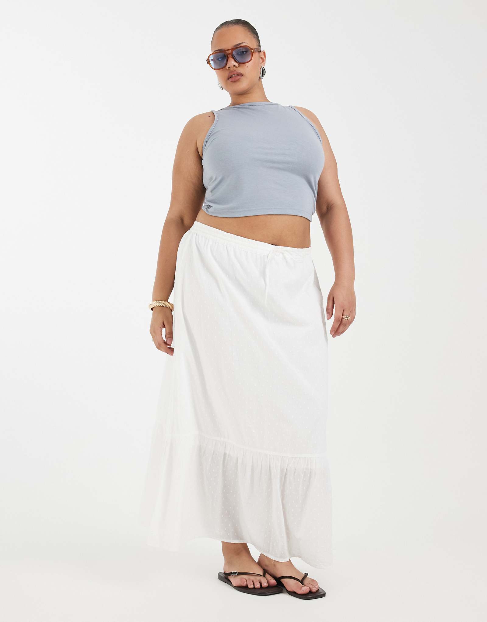 Vero Moda Curve textured boho maxi skirt in white snow white
