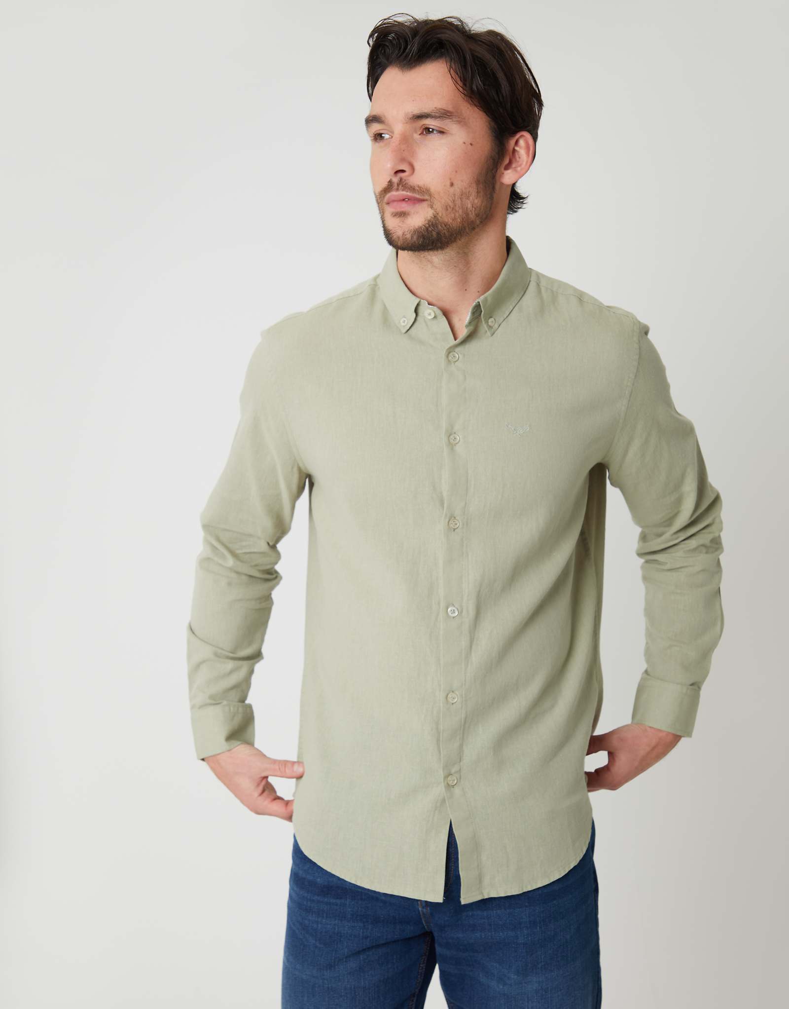 Threadbare long sleeve linen mix shirt in sage green sage green 6890₽