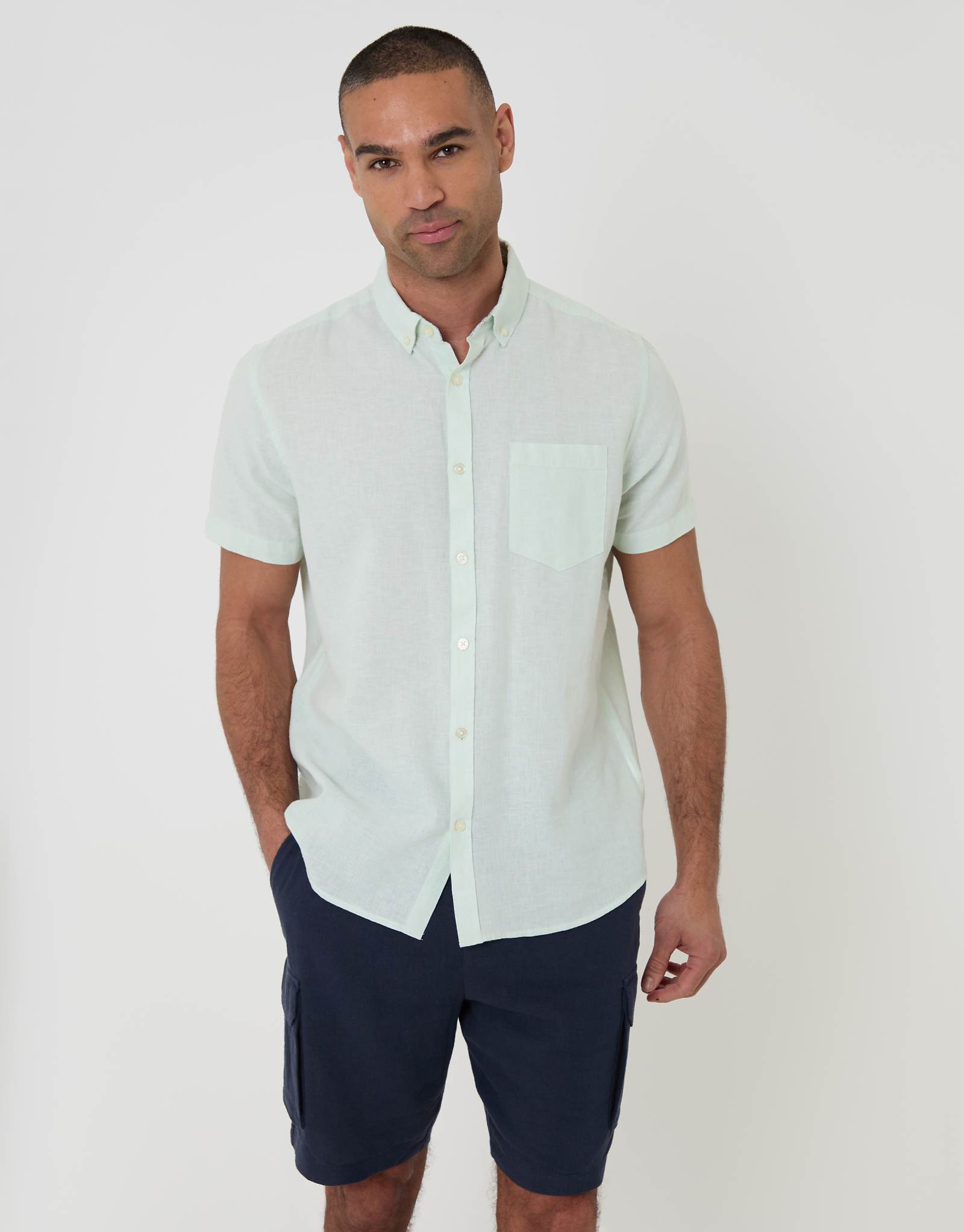 Threadbare short sleeve linen mix shirt in mint mint green-blue 6090₽