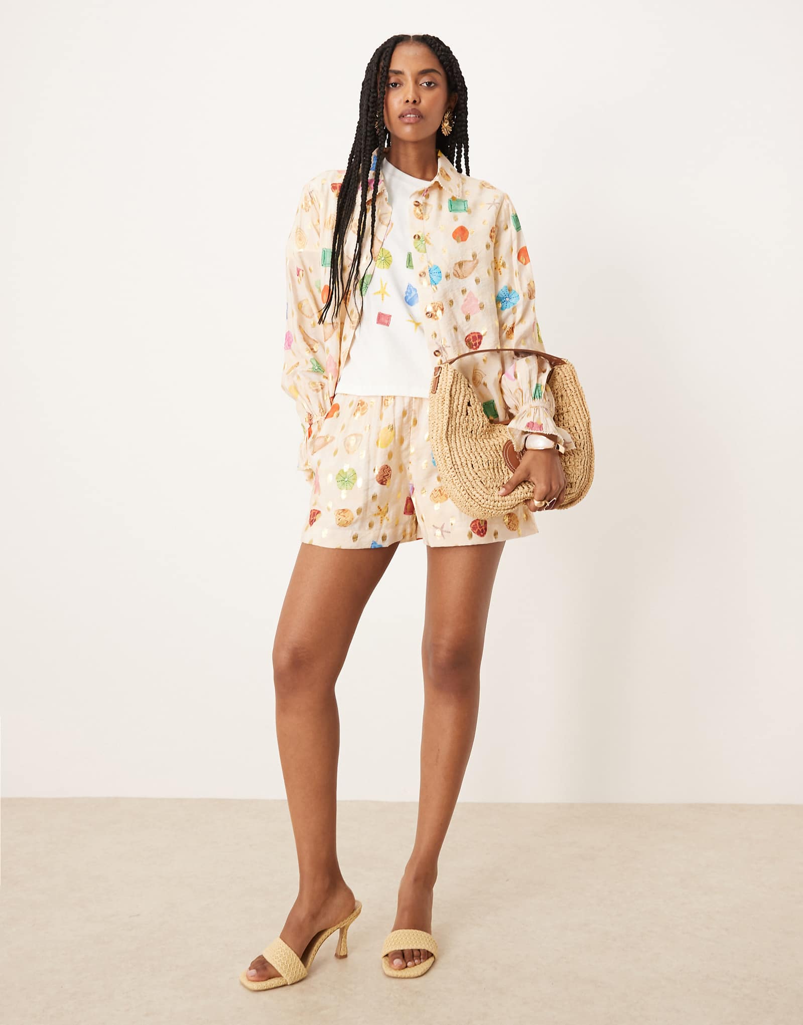 Never Fully Dressed multi-color shell print shirt in cream - part of a set 30390₽