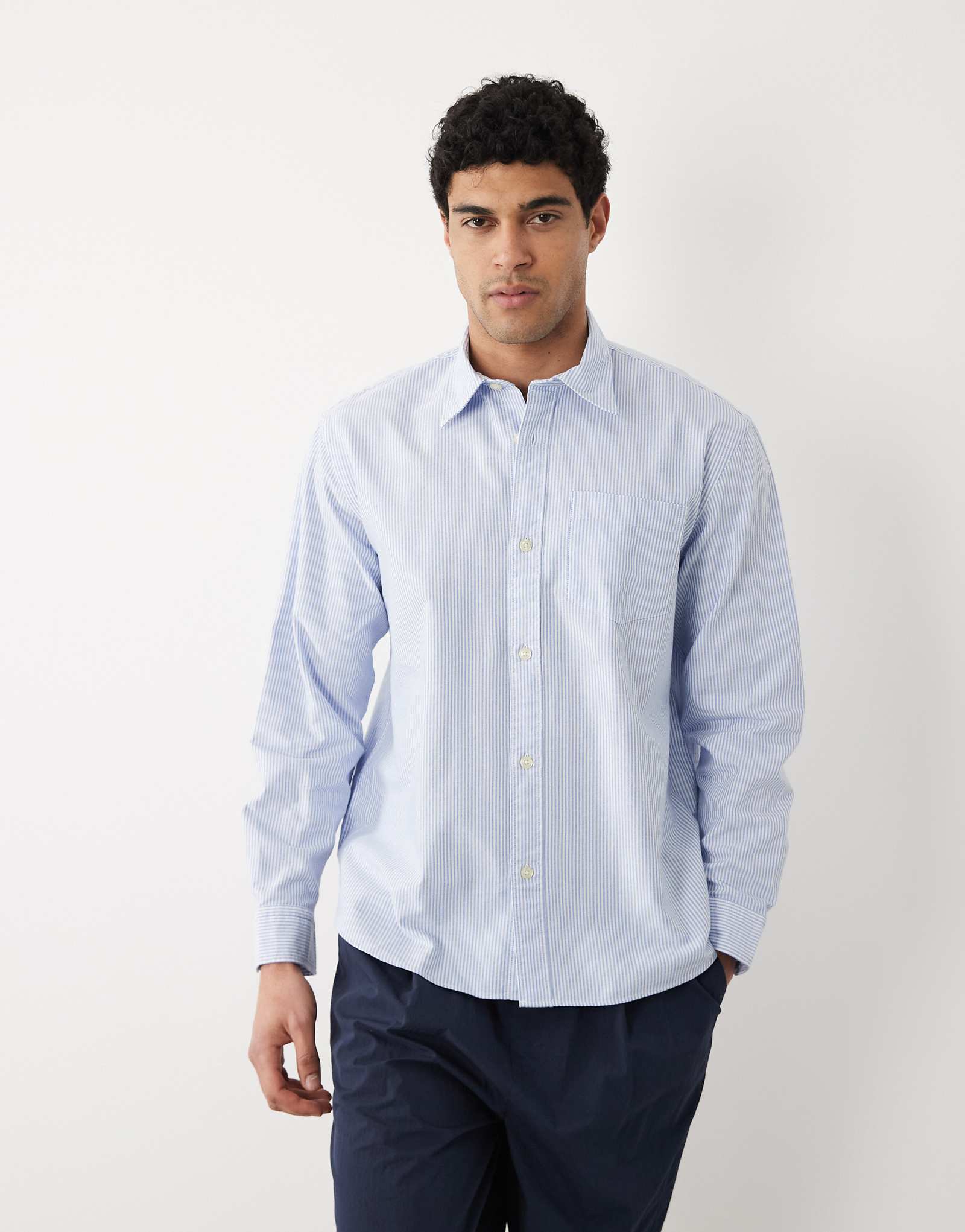 Selected 100 cotton Oxford long sleeve shirt in blue stripes skyway 17390₽