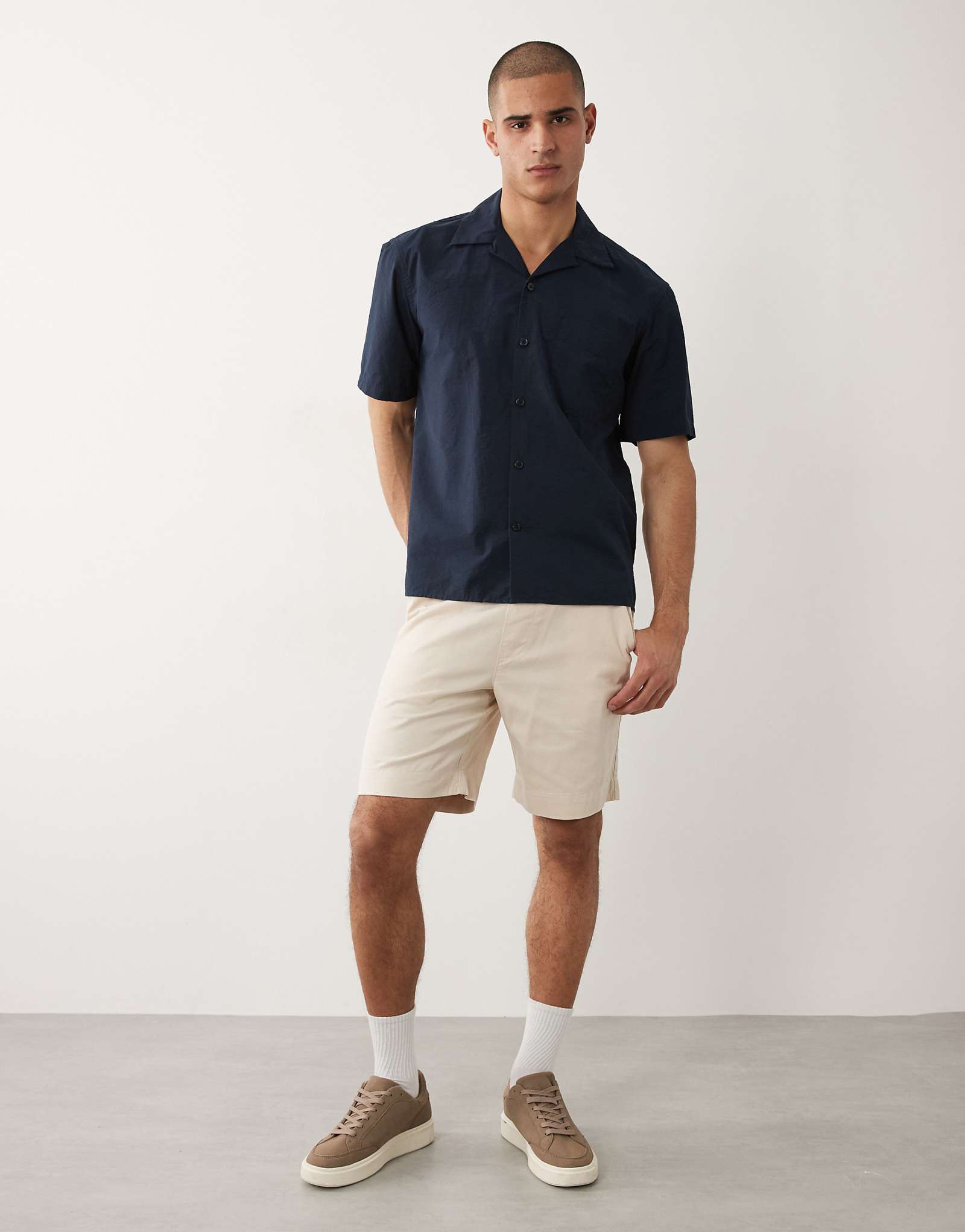 Selected elastic waistband shorts in cream oatmeal 13990₽