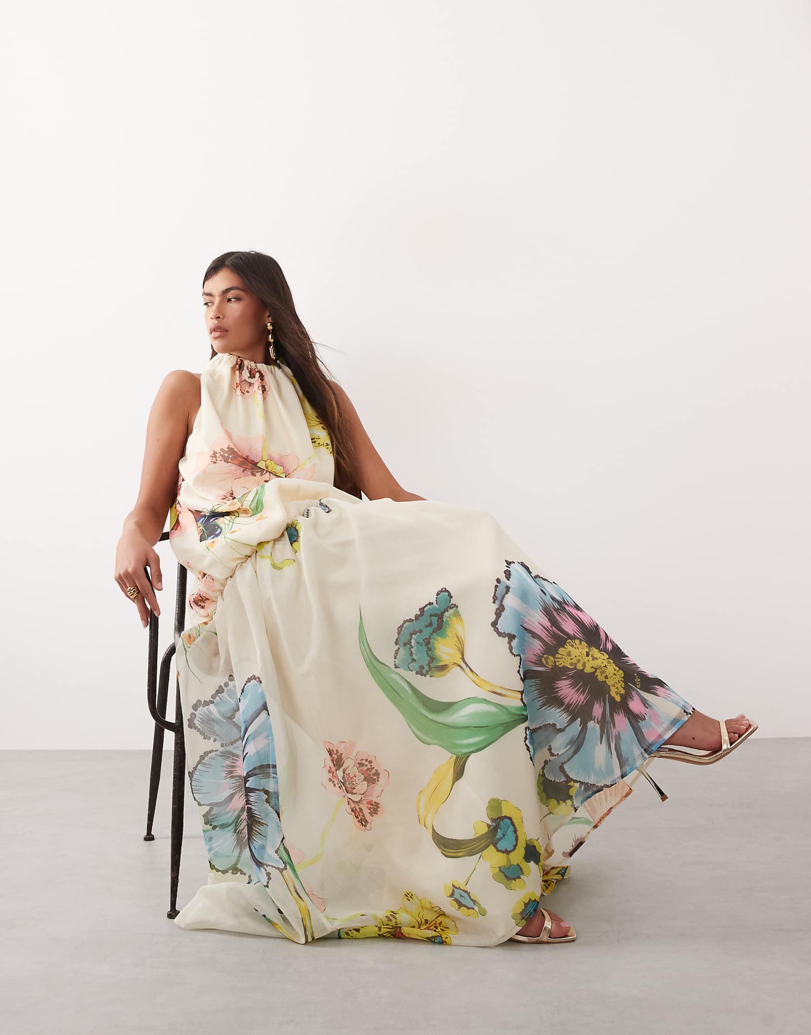 ARRANGE pleated organza maxi dress in botanical floral print botanical floral 52190₽