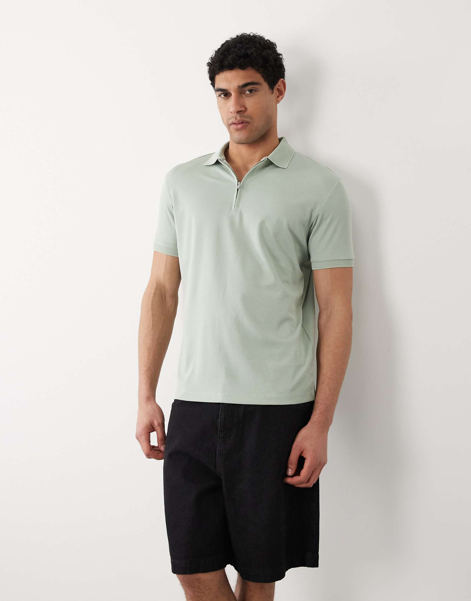 Selected half zip polo shirt in light green aqua gray 11190₽