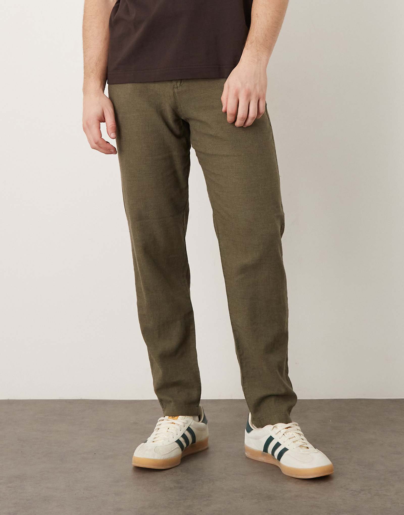 Selected slim tapered linen blend pants in green forest night 20890₽