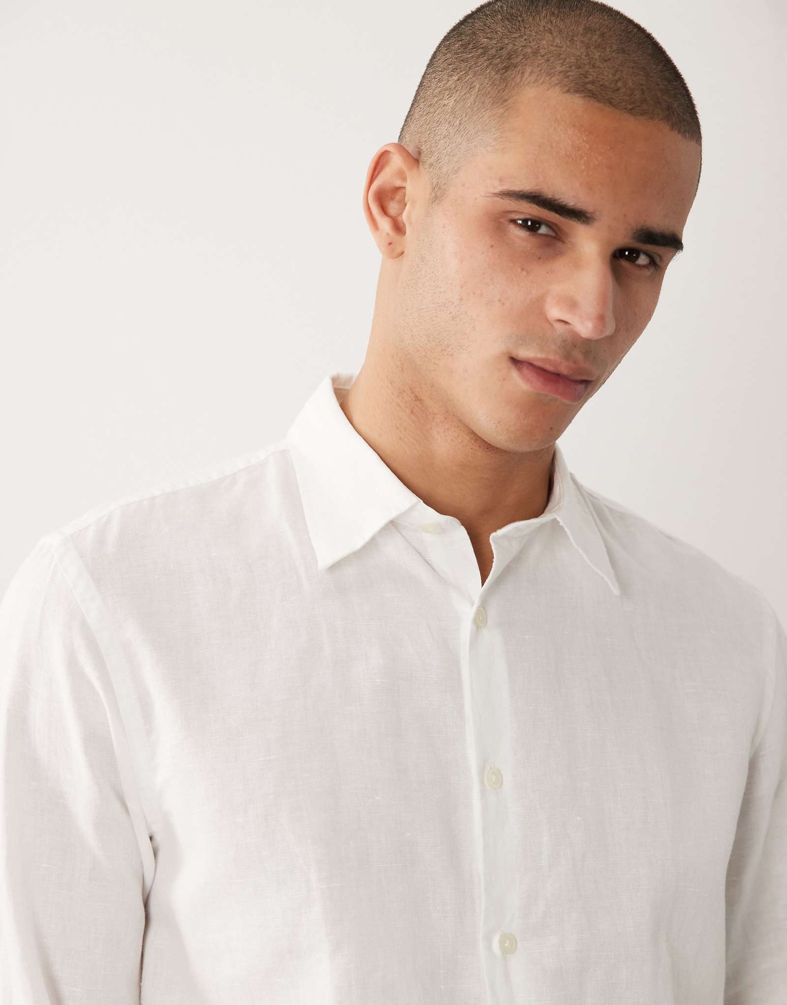 Selected linen blend long sleeve shirt in white bright white 17390₽