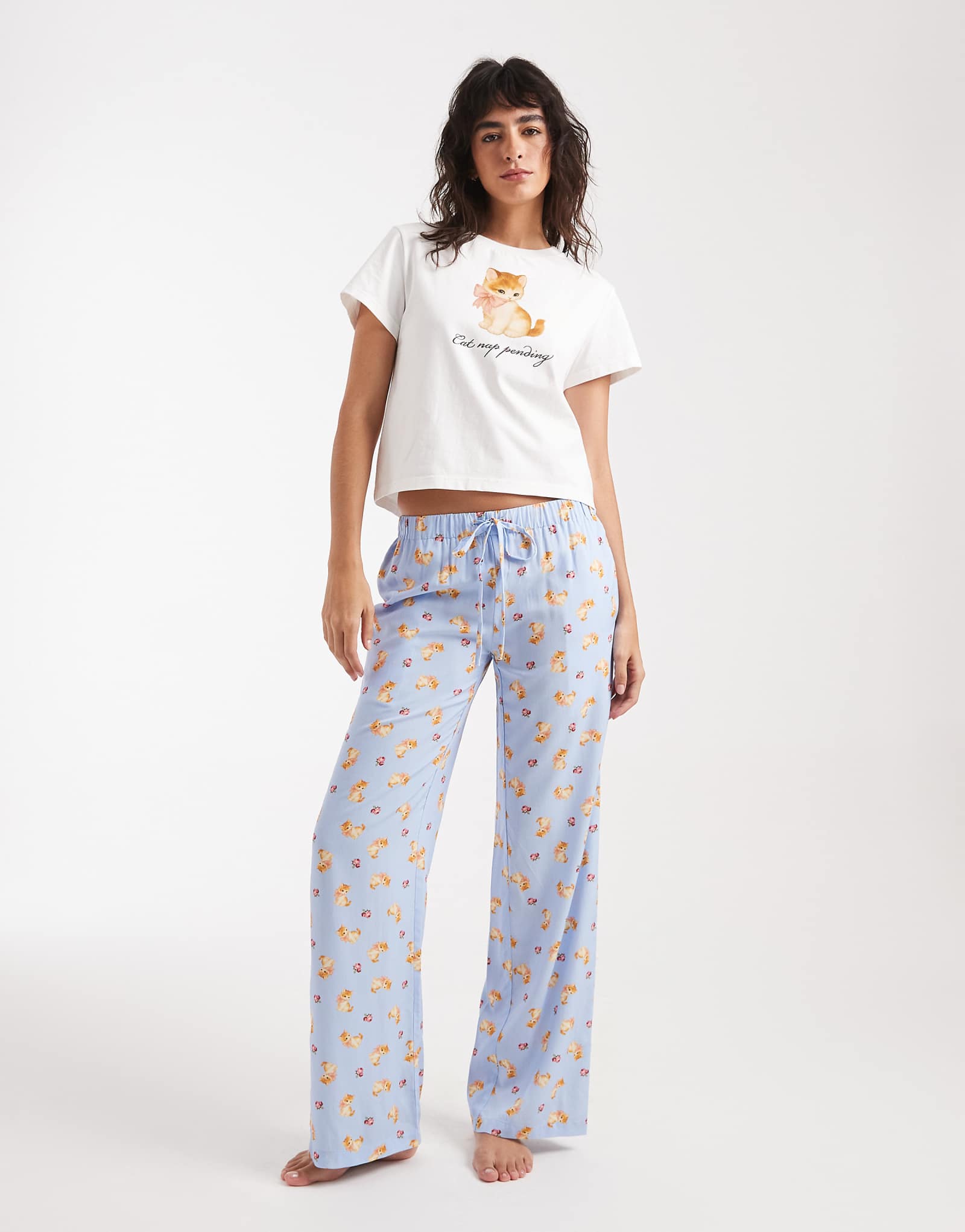 Daisy Street short sleeve pajama set in cat print blue 10090₽