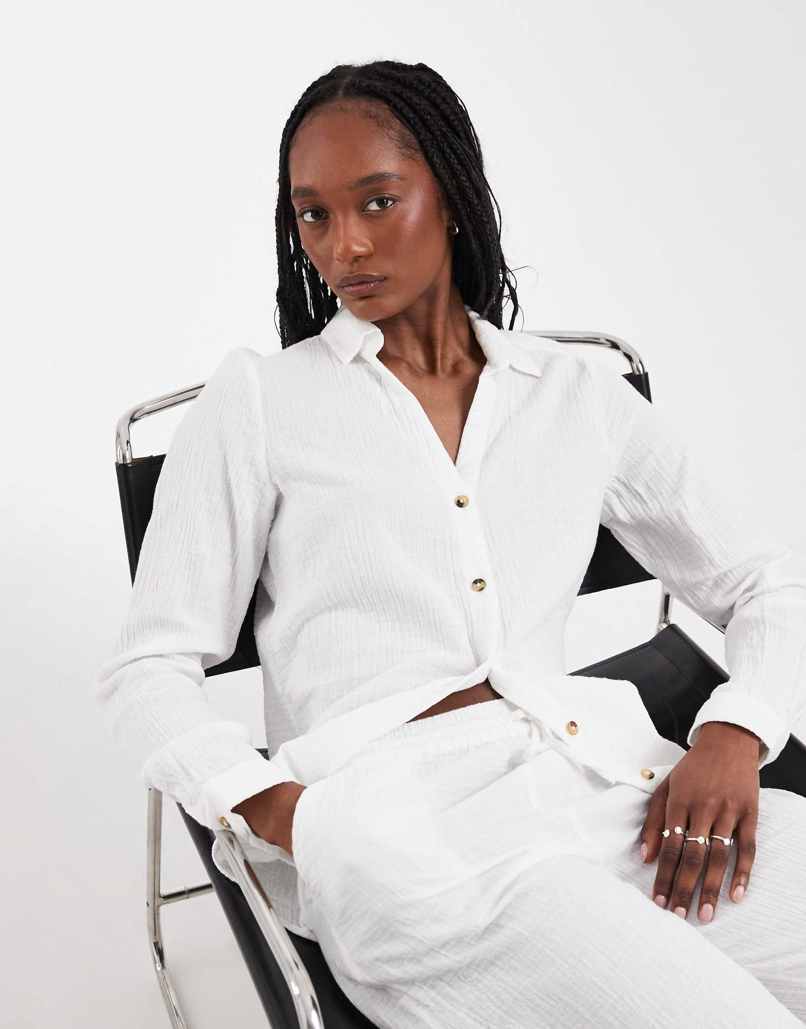 ONLY Tall long sleeve cheesecloth shirt in white - part of a set cloud dancer