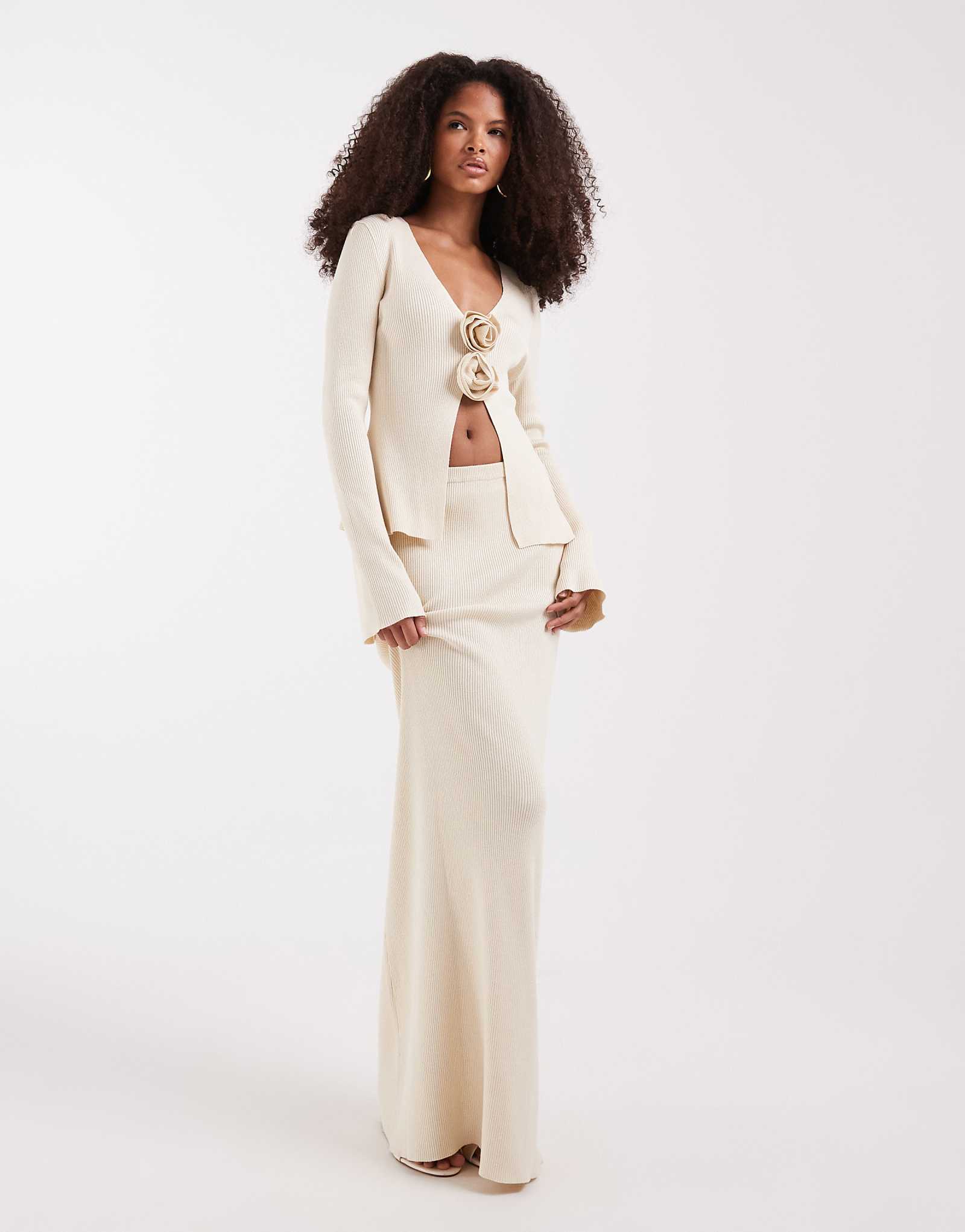 Pretty Lavish knit maxi skirt in stone - part of a set stone 17590₽