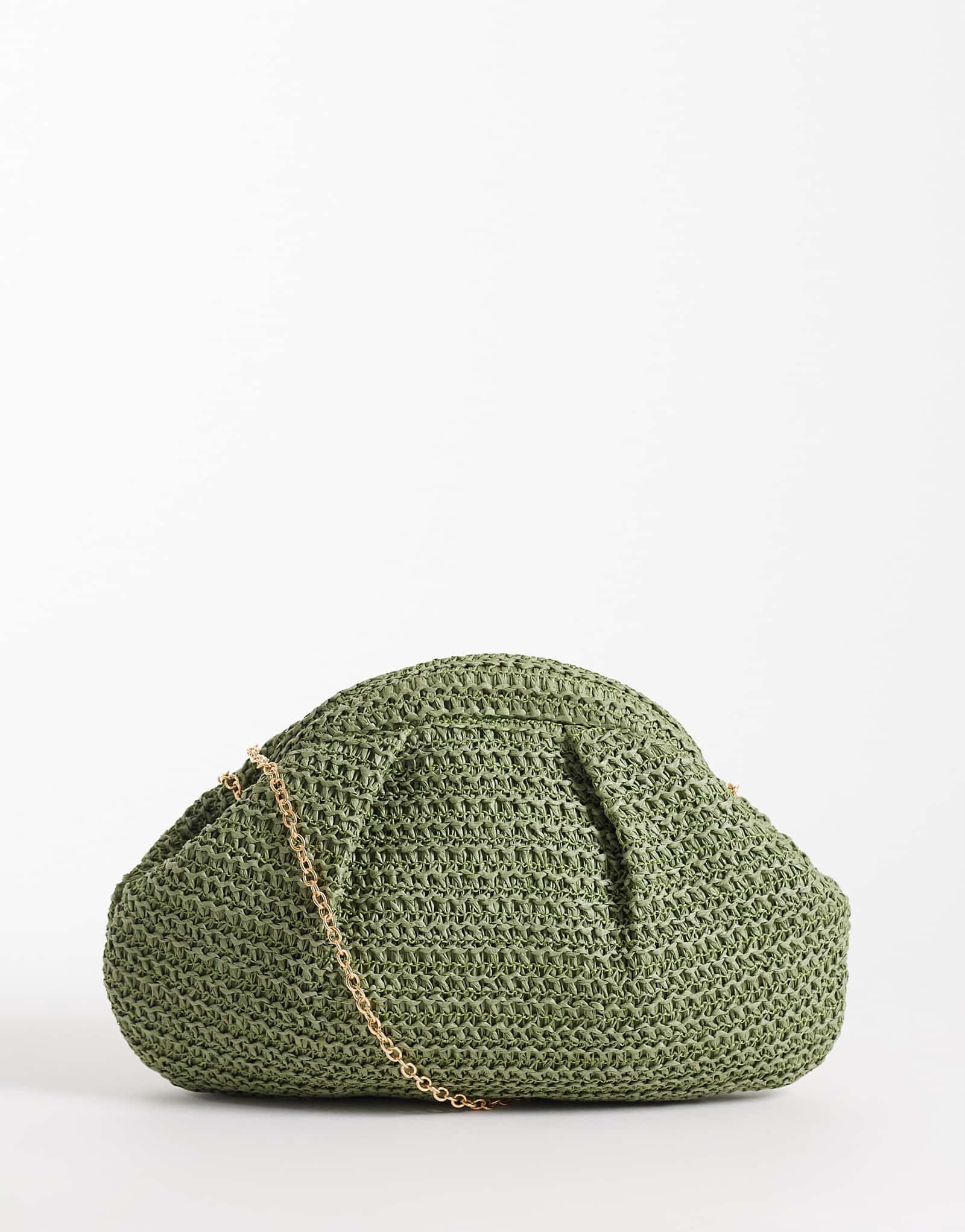 Glamorous straw pillow clutch purse in khaki green kahki 8090₽