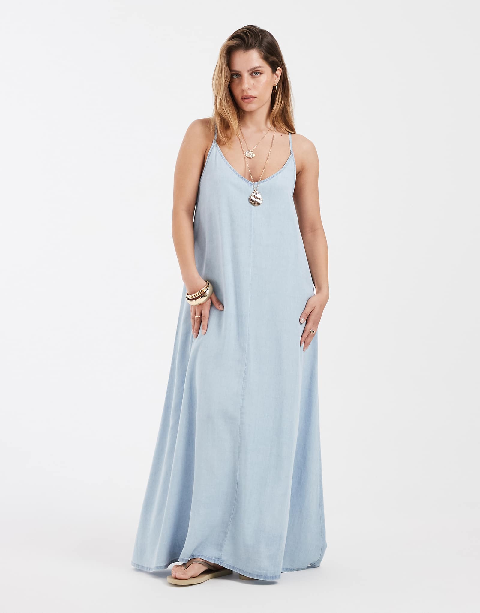 ONLY Petite chambray maxi dress in light blue light wash denim 15690₽