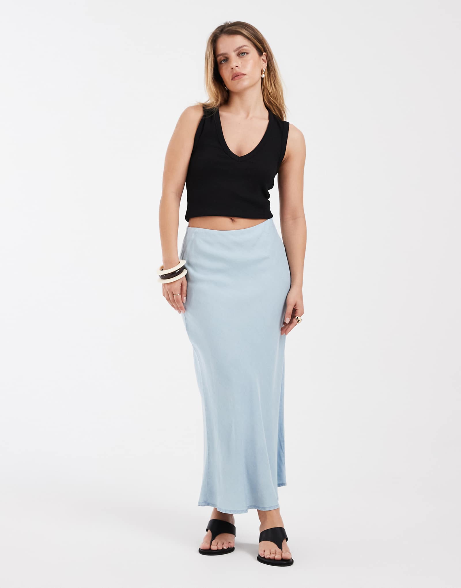 ONLY Petite chambray denim maxi skirt in light blue light wash denim 12190₽