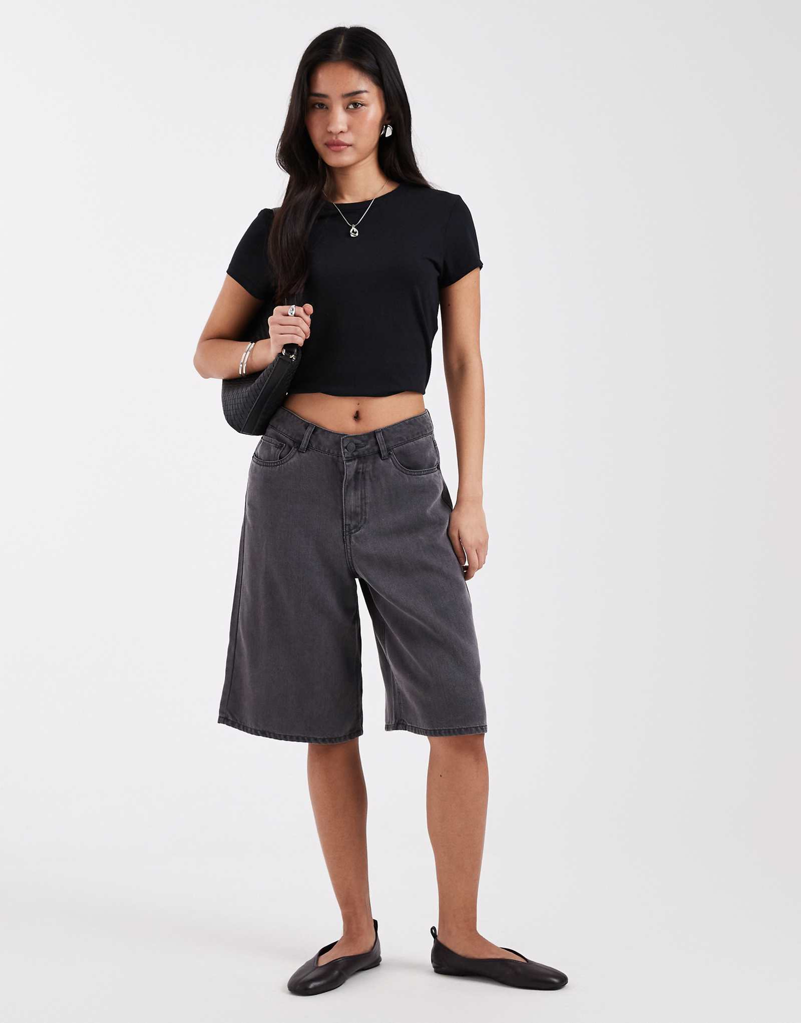 JJXX baggy jorts in washed black medium gray denim 11790₽